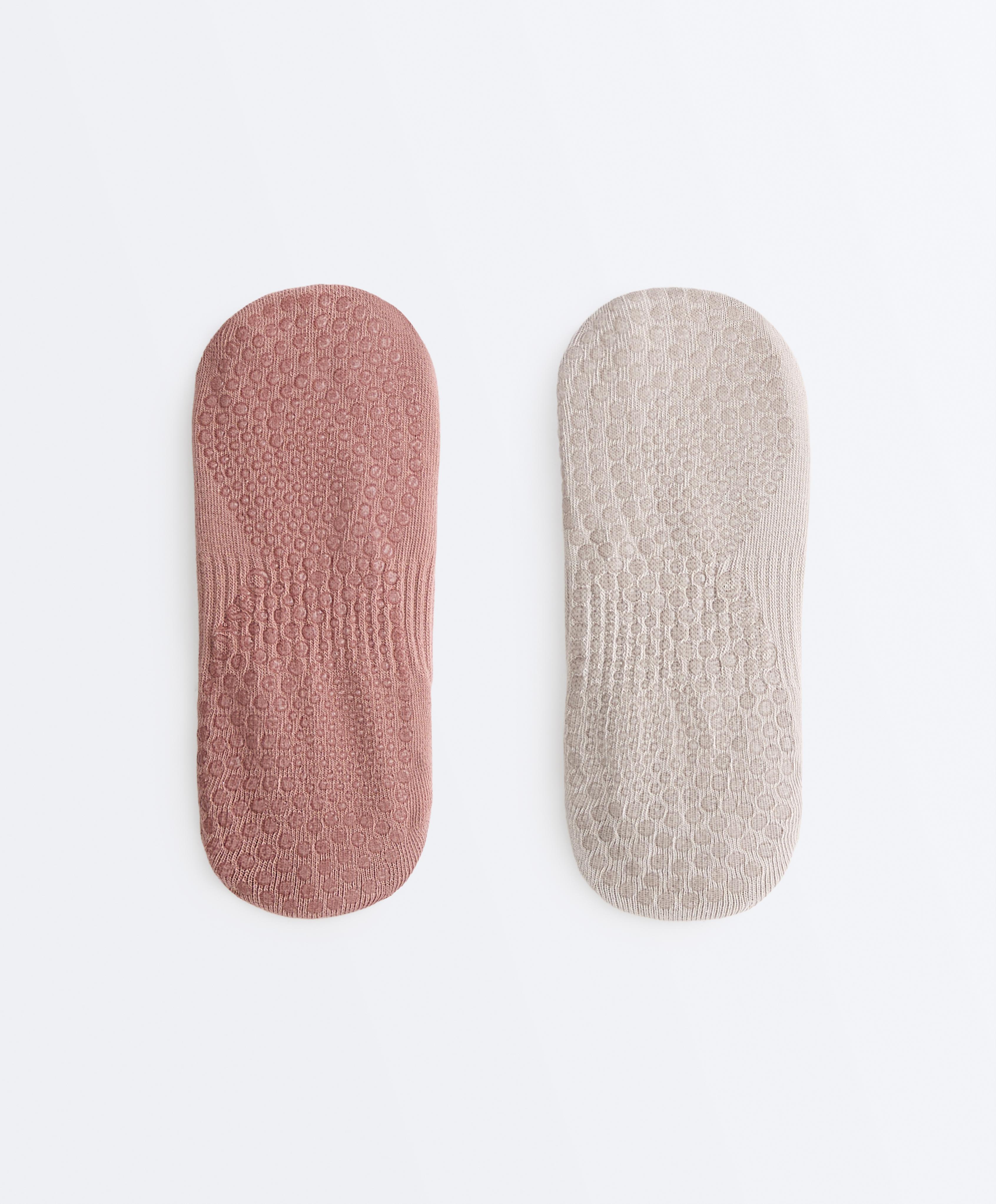 2 pairs of invisible cotton blend yoga and Pilates socks — PALE PINK