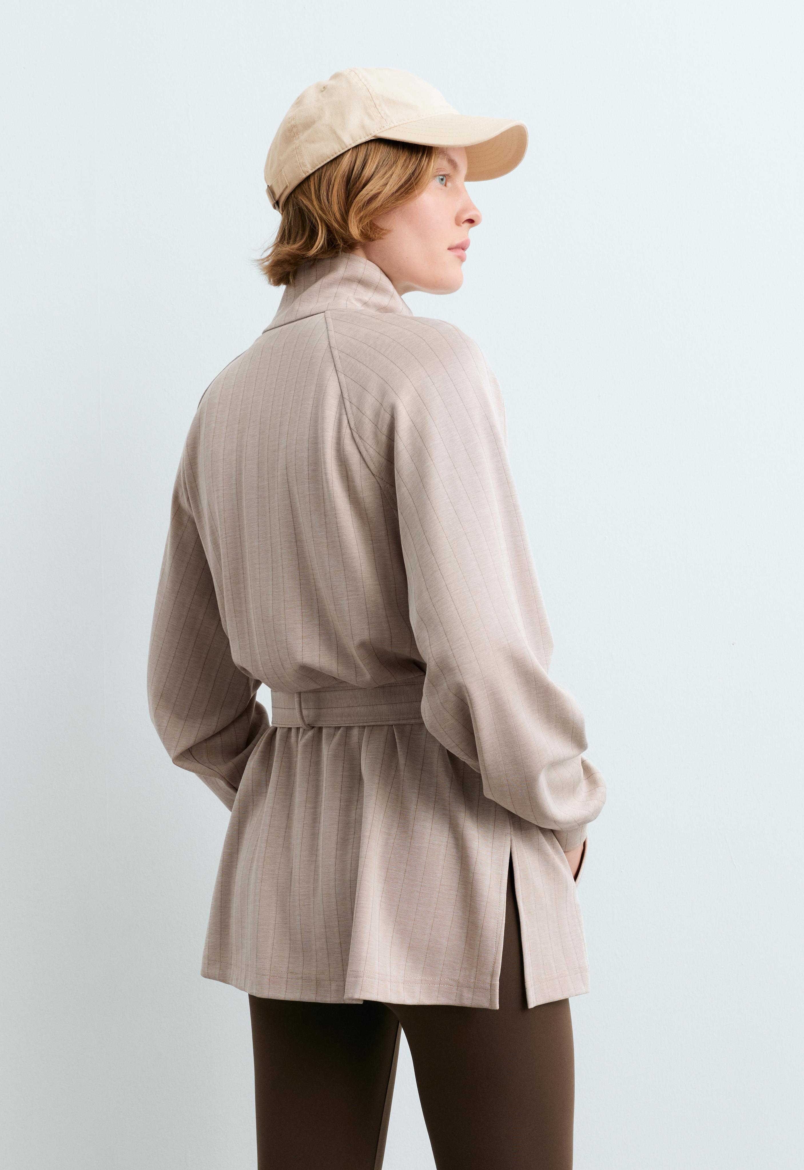 Striped soft-touch belted jacket — SOFT MINK