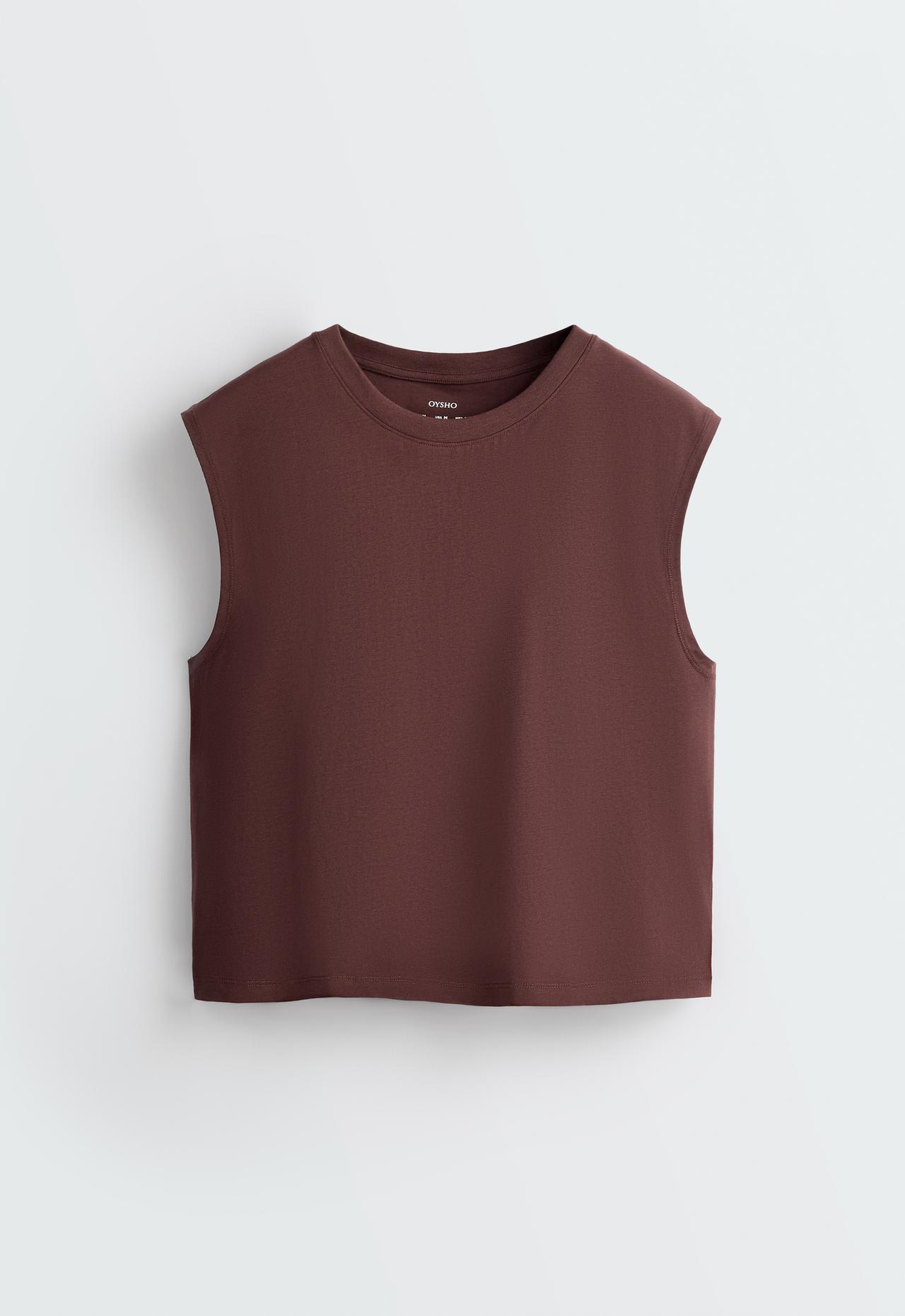 Cotton blend sleeveless T-shirt — CHOCOLATE