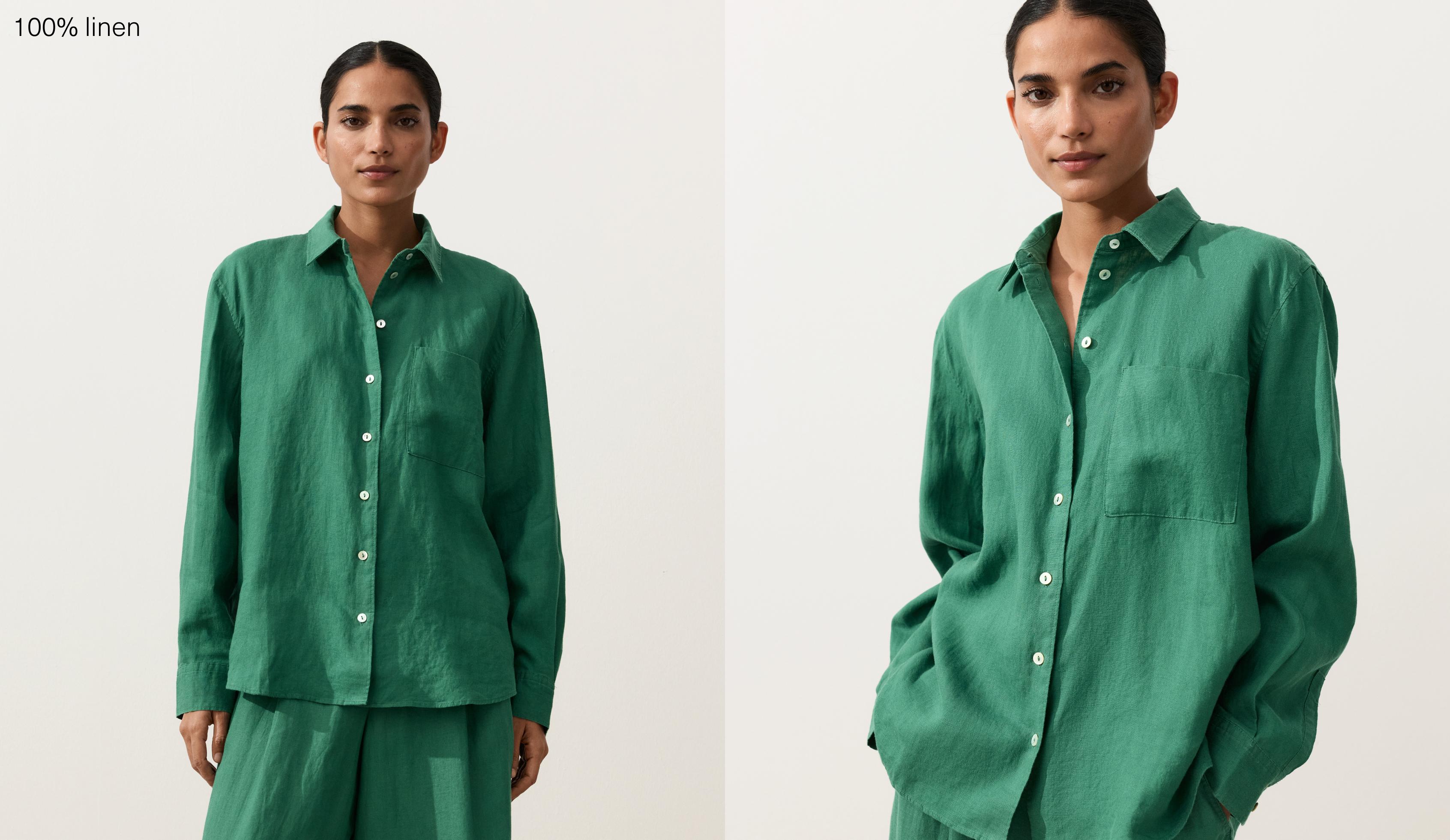 100% linen relaxed shirt — EMERALD GREEN