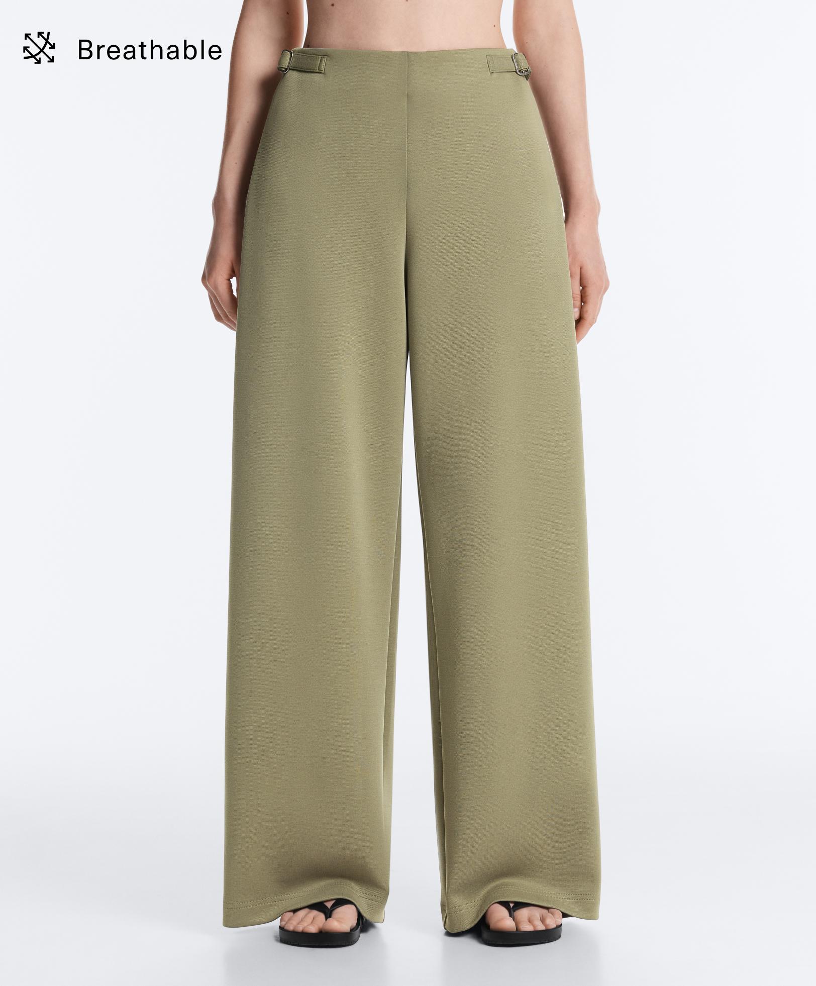 Pantalon large high rise piqué à boucles