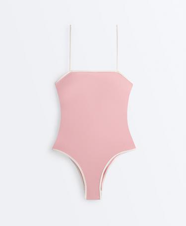 Contrast trim bandeau swimsuit — PINK 8