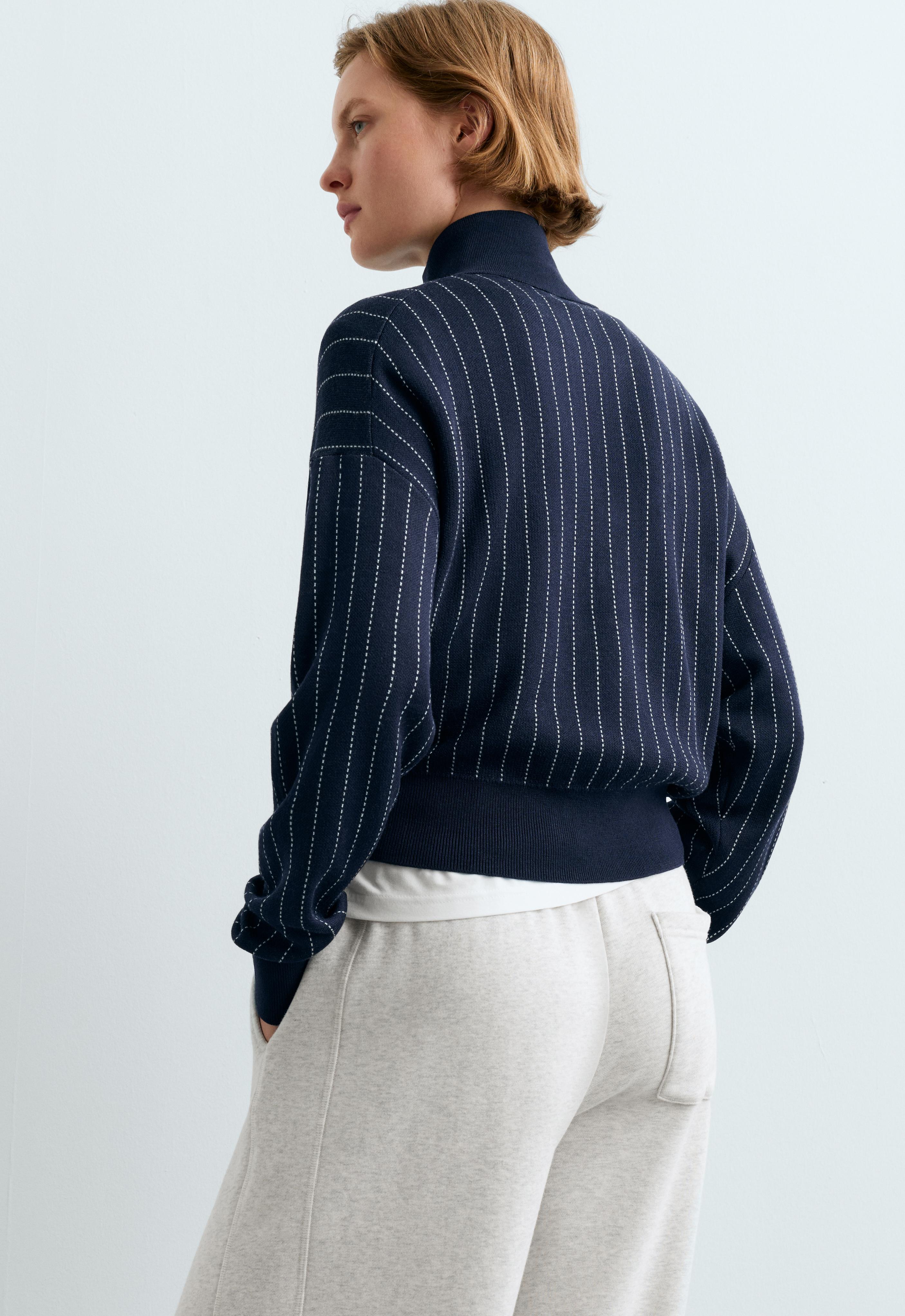 Pinstripe half-zip knit jumper — NAVY BLUE