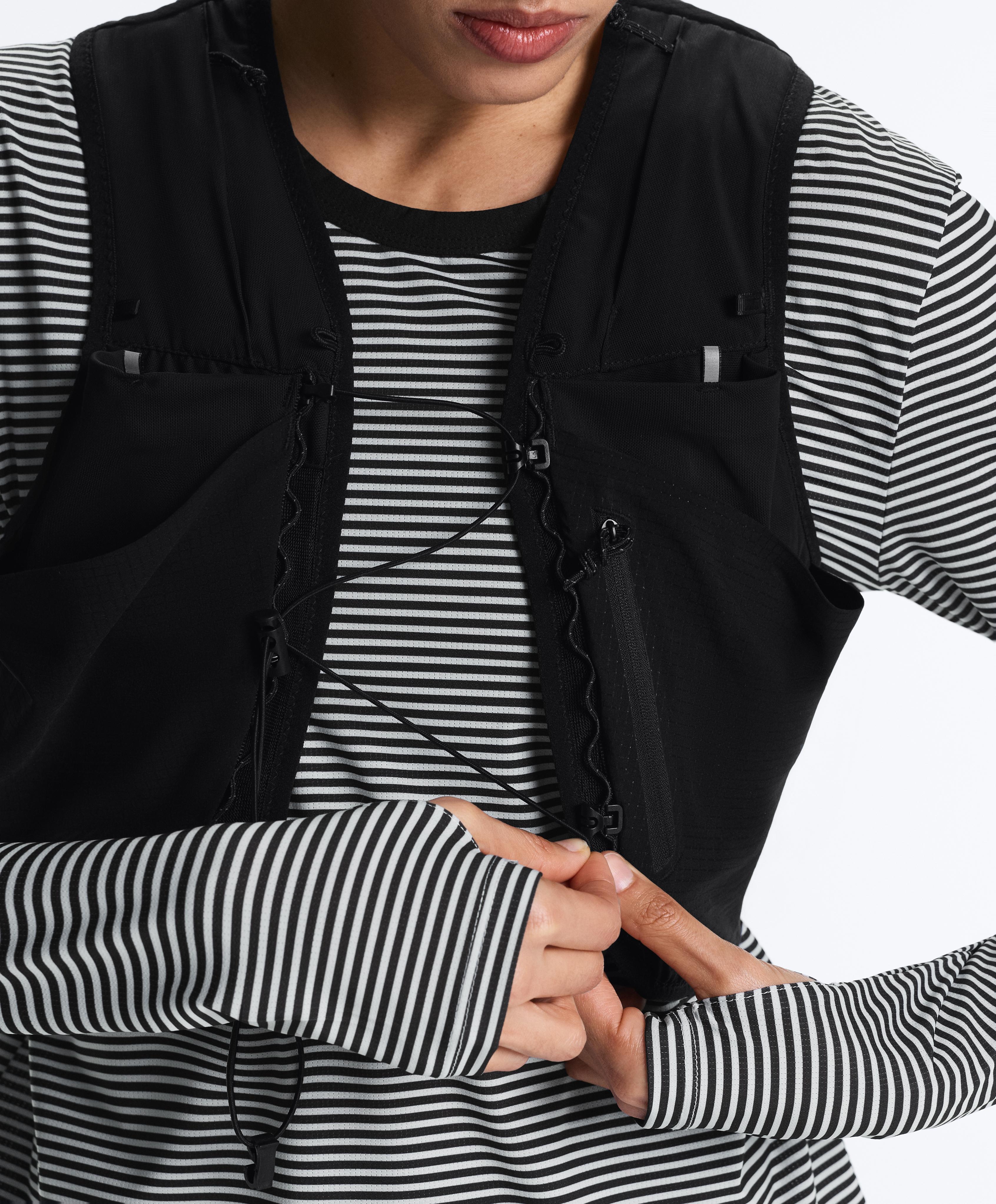 Striped long-sleeved technical T-shirt — BLACK