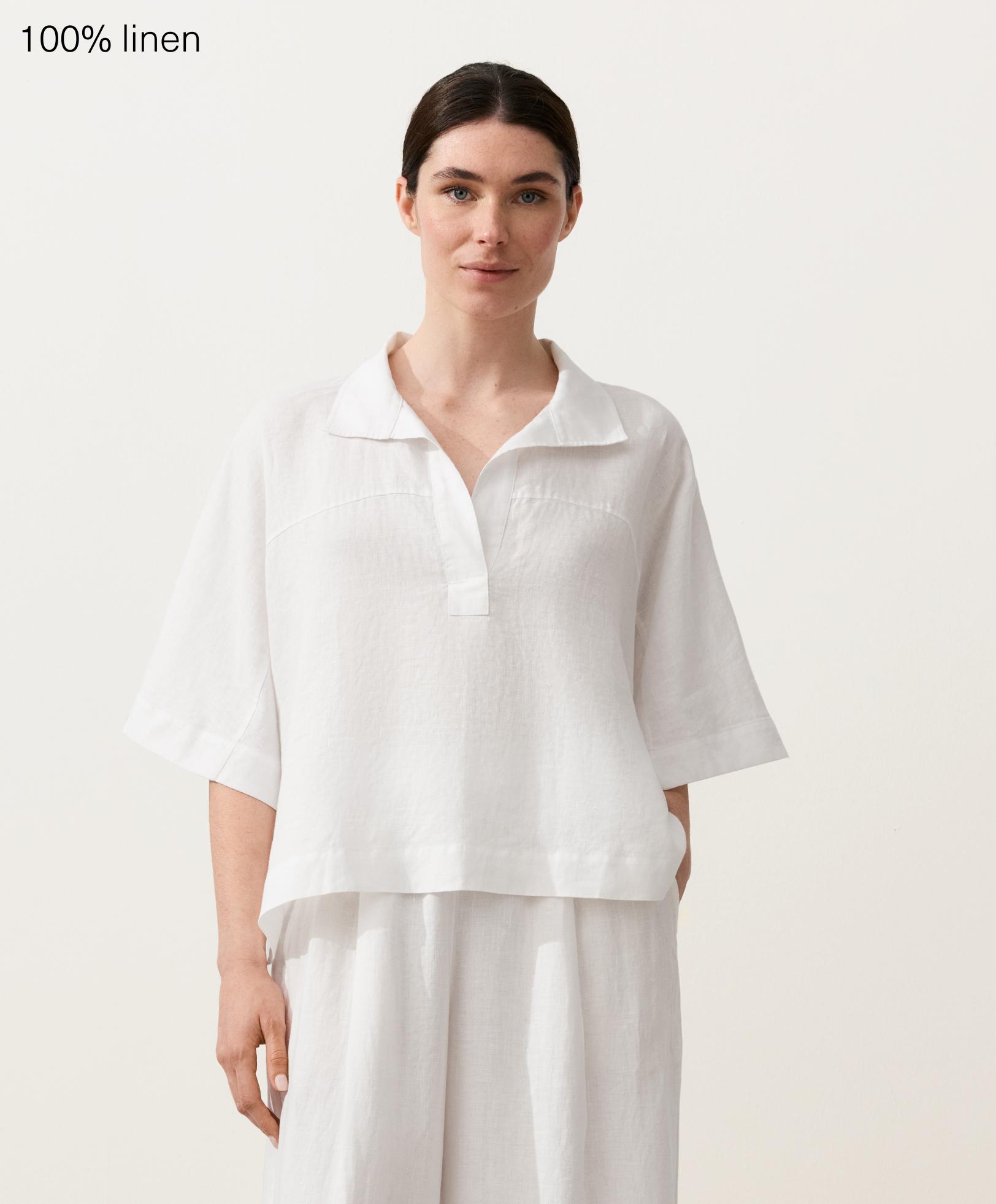 Oversize short-sleeved 100% linen shirt