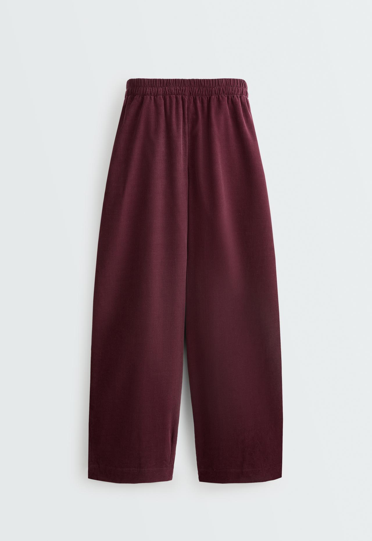 Balloon Crop needlecord trousers — BURGUNDY
