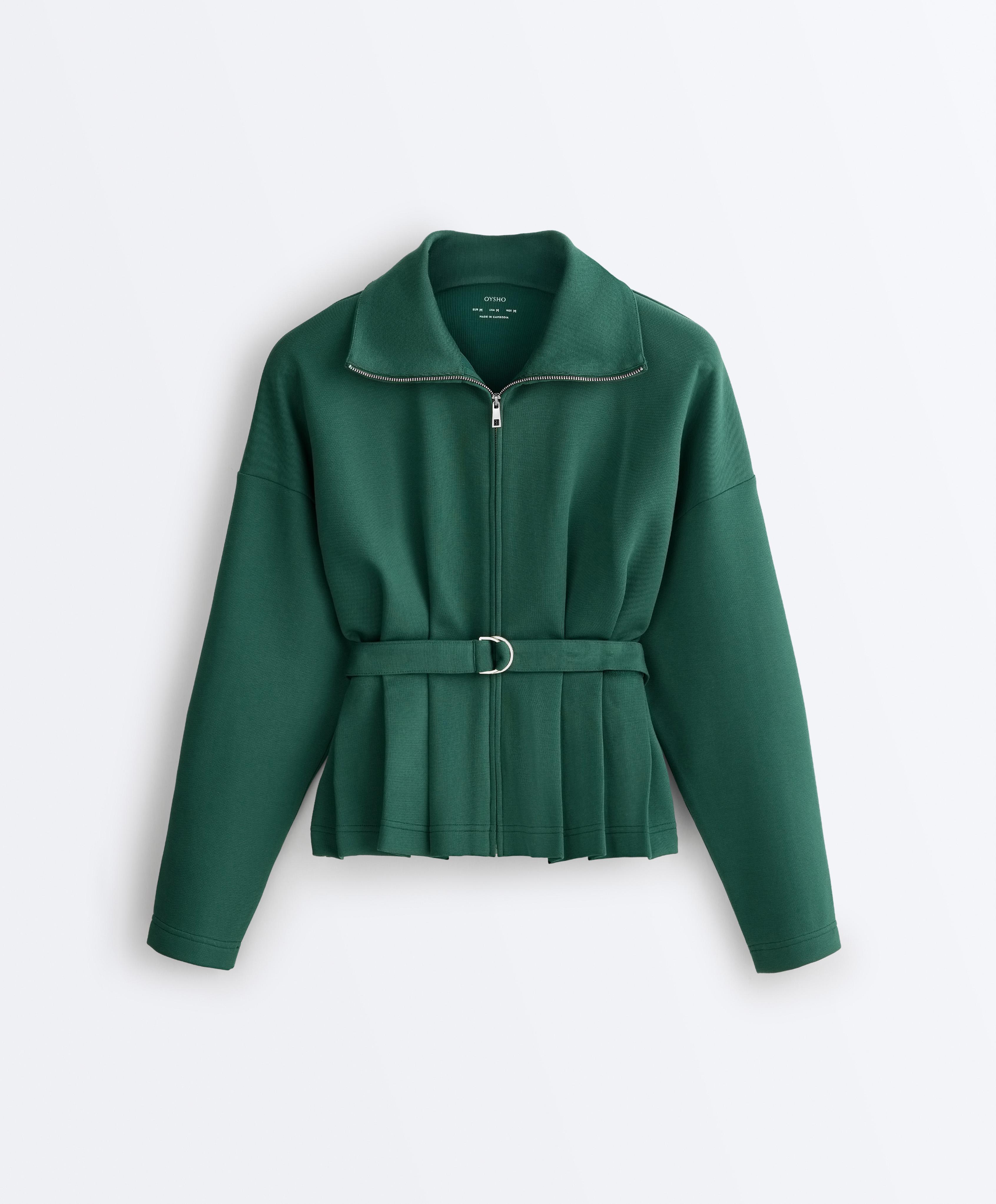 Cotton piqué belted jacket — DARK EMERALD