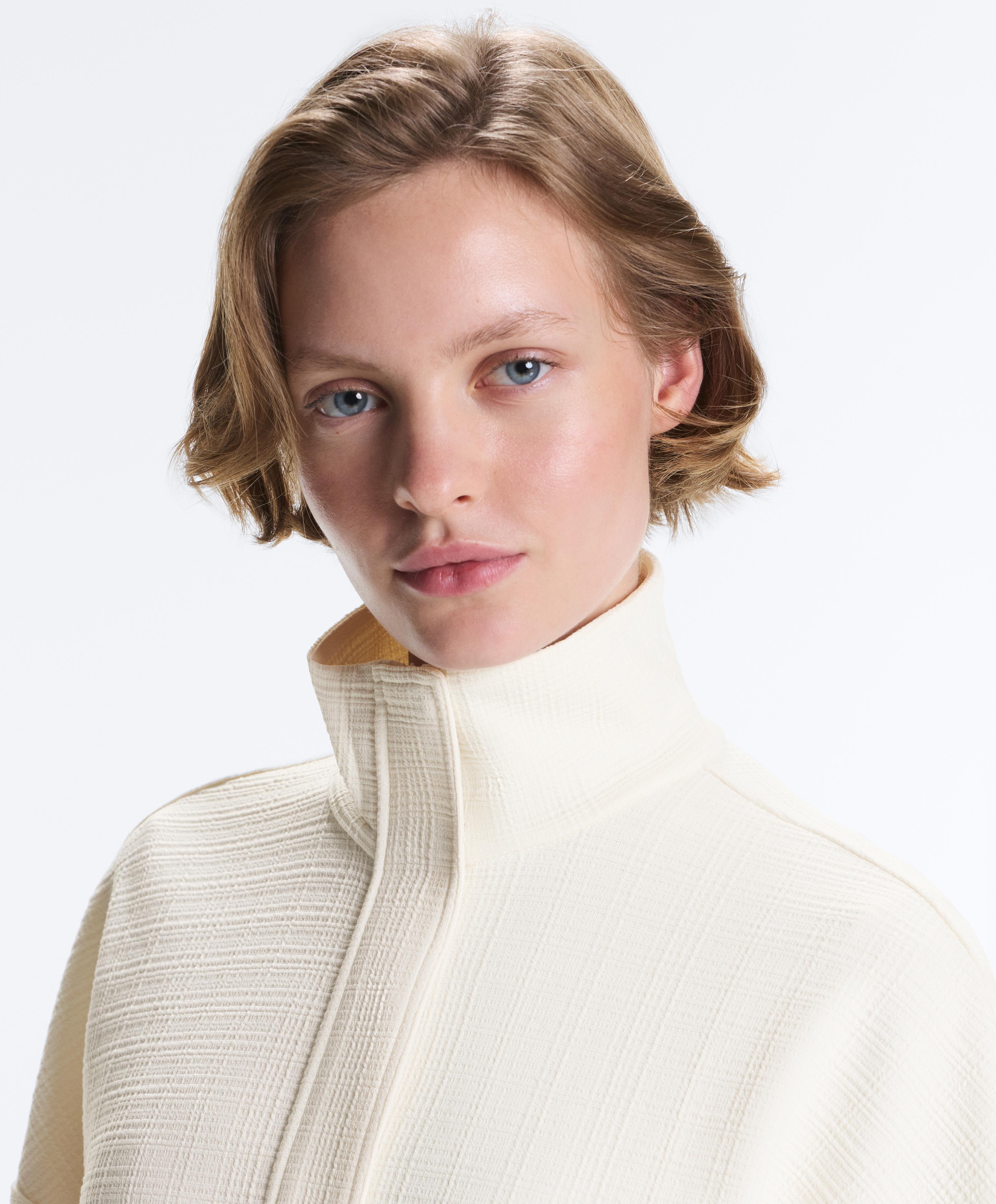 Cotton stripe texture cropped jacket — PALE ECRU