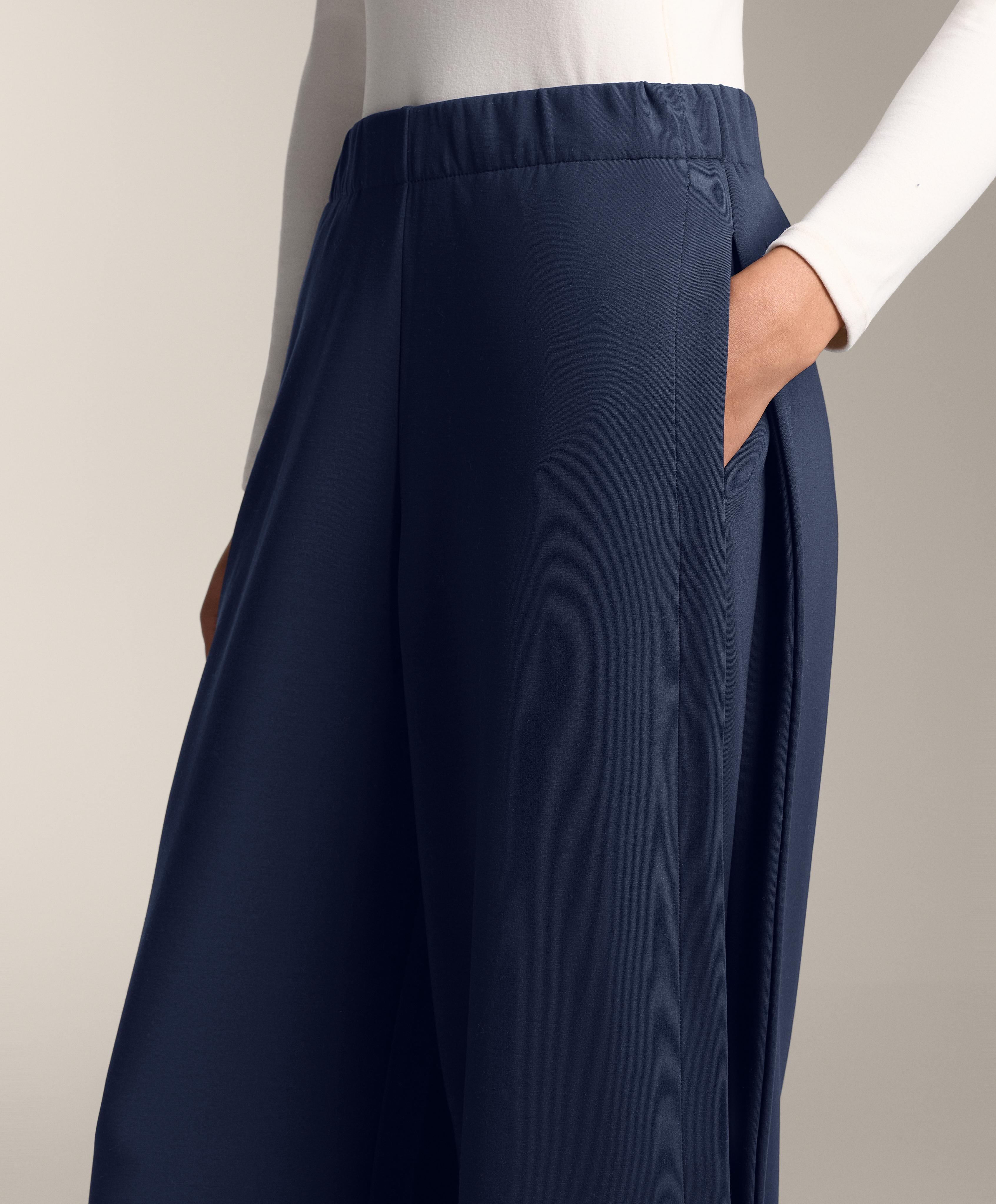 Cocoon trousers with side pleat and brushed modal — NAVY BLUE