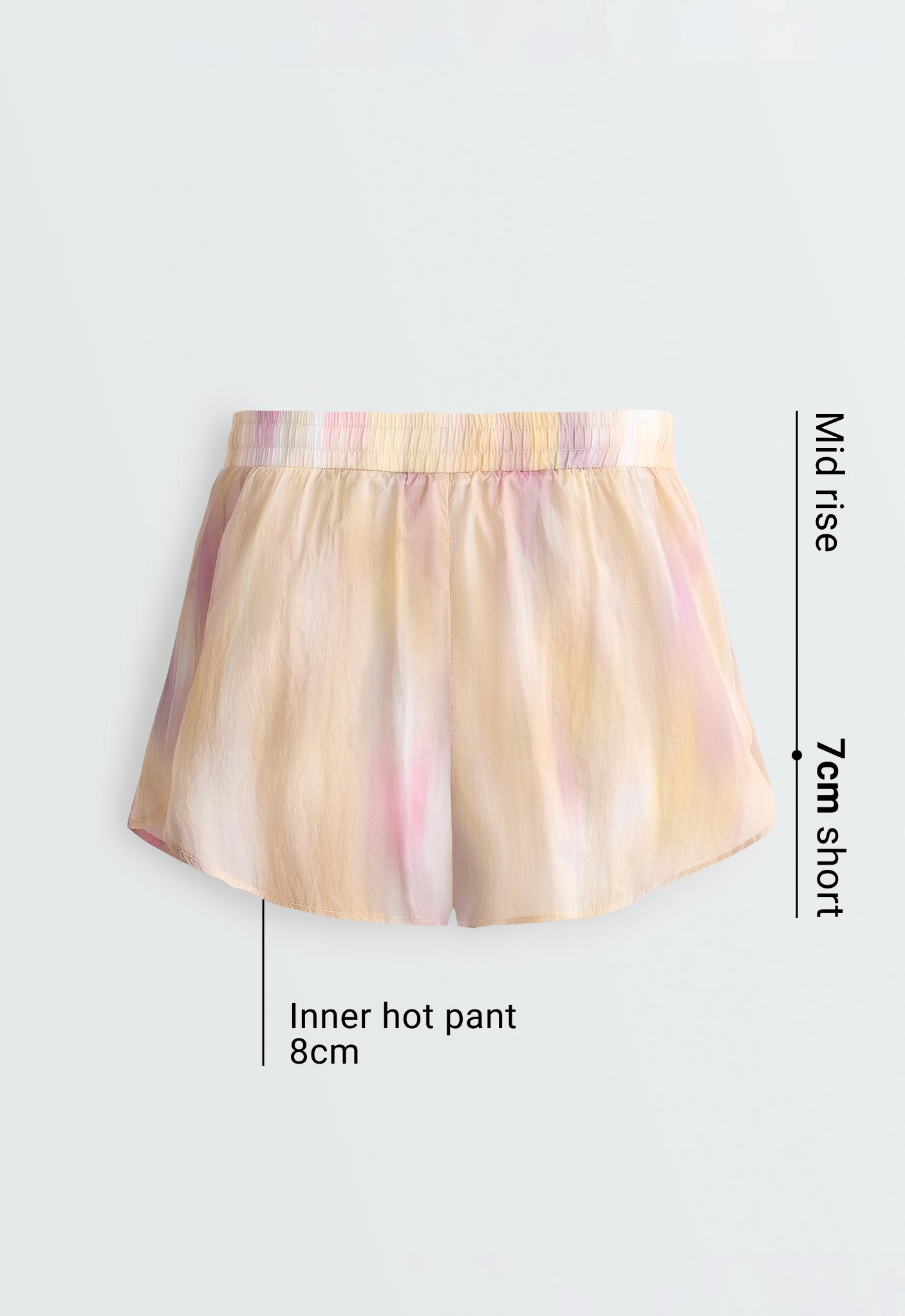 2-in-1 tie-dye mid rise technical shorts — VANILLA
