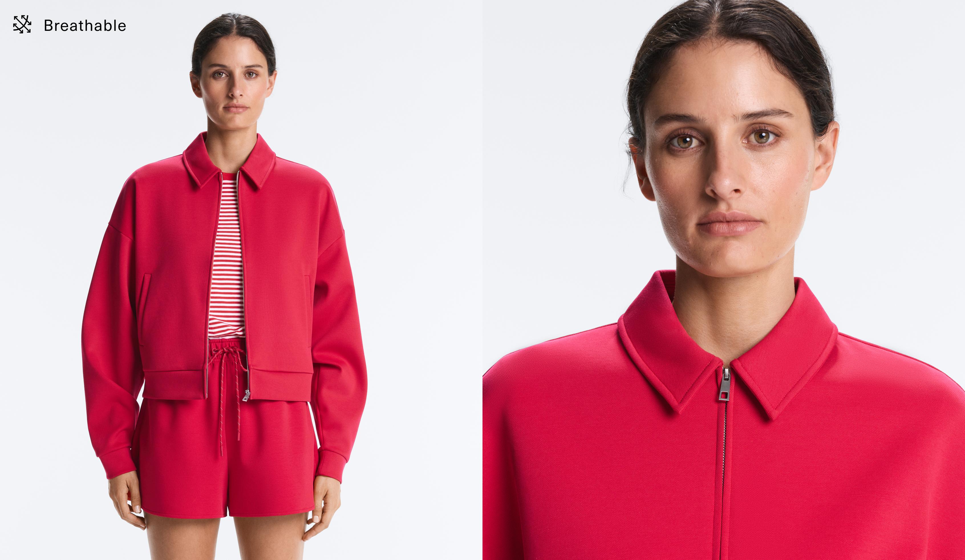 Polo collar piqué jacket with cotton — RED