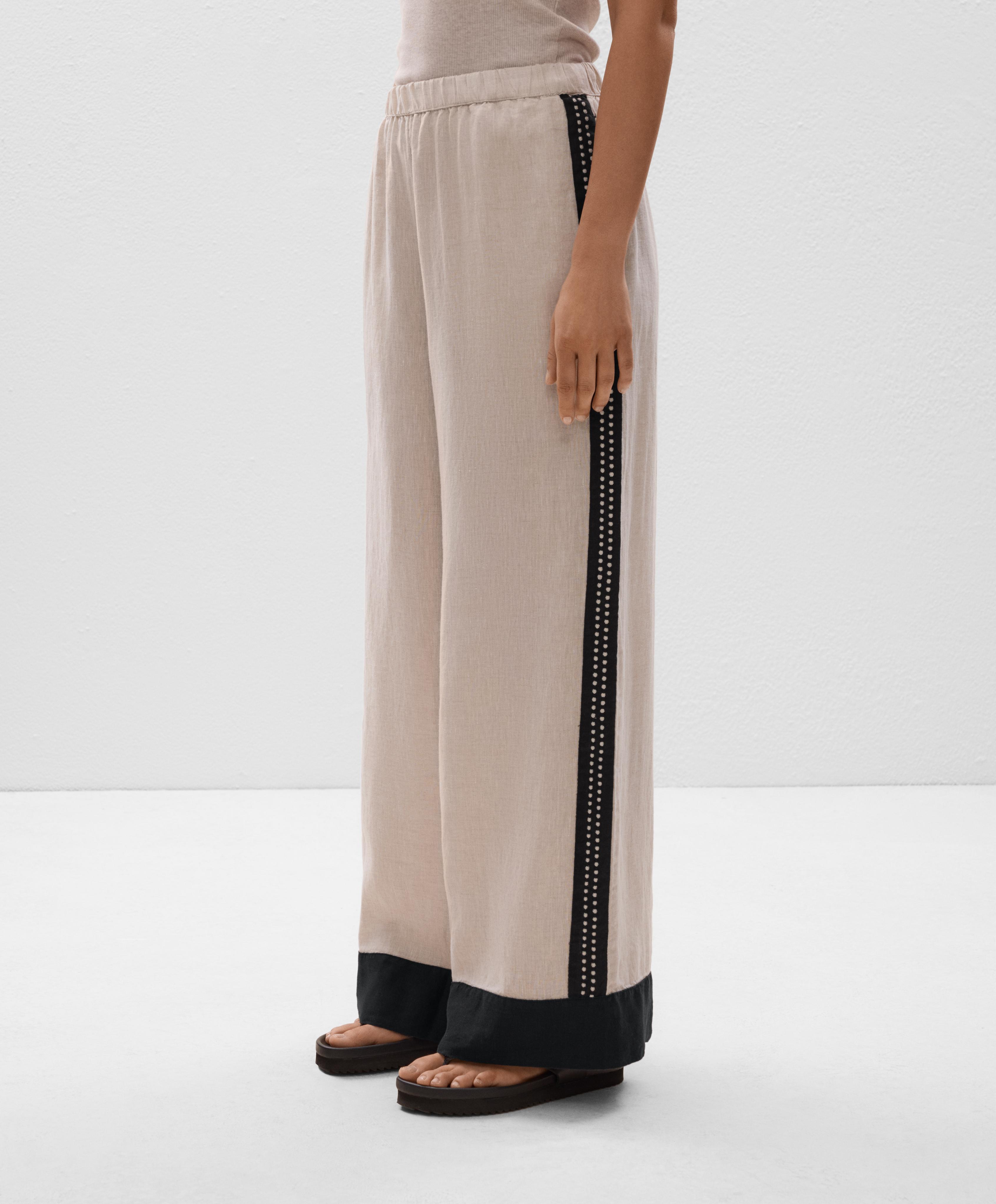 100% linen embroidered trousers