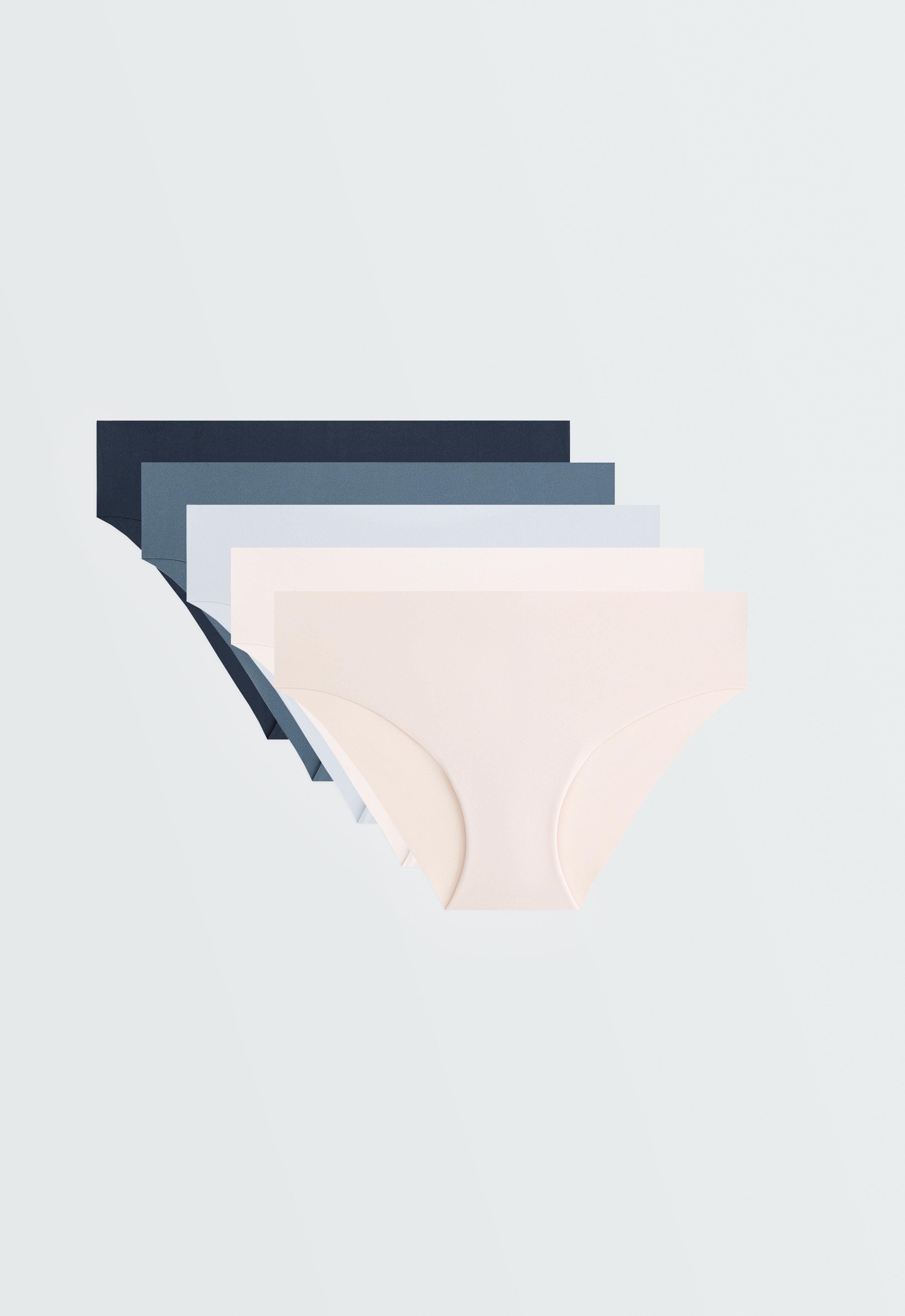 5 laser-cut invisible polyamide blend hipster briefs — MID GREY-BLUE