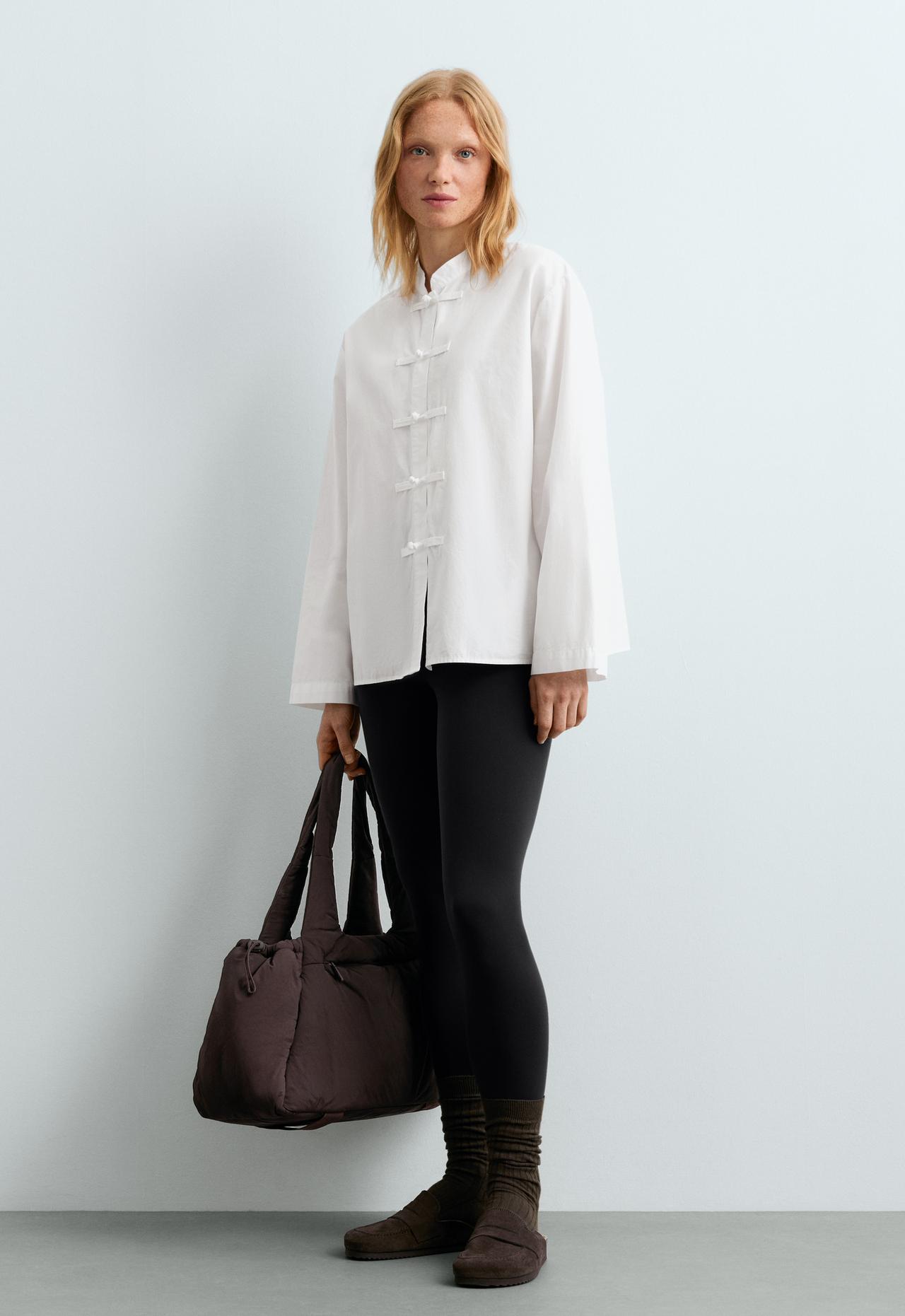 100% cotton stand-up collar shirt — WHITE