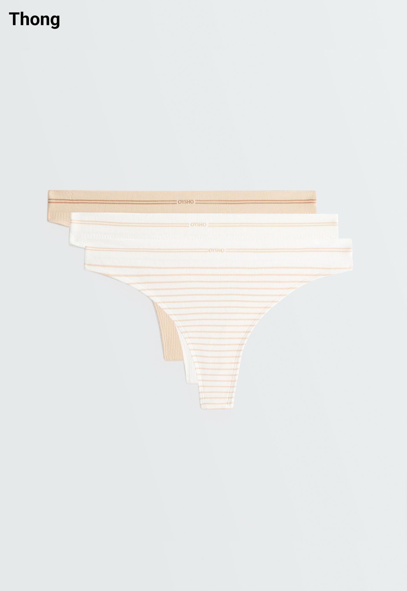 3 seamless rib polyamide blend thongs — WHITE 