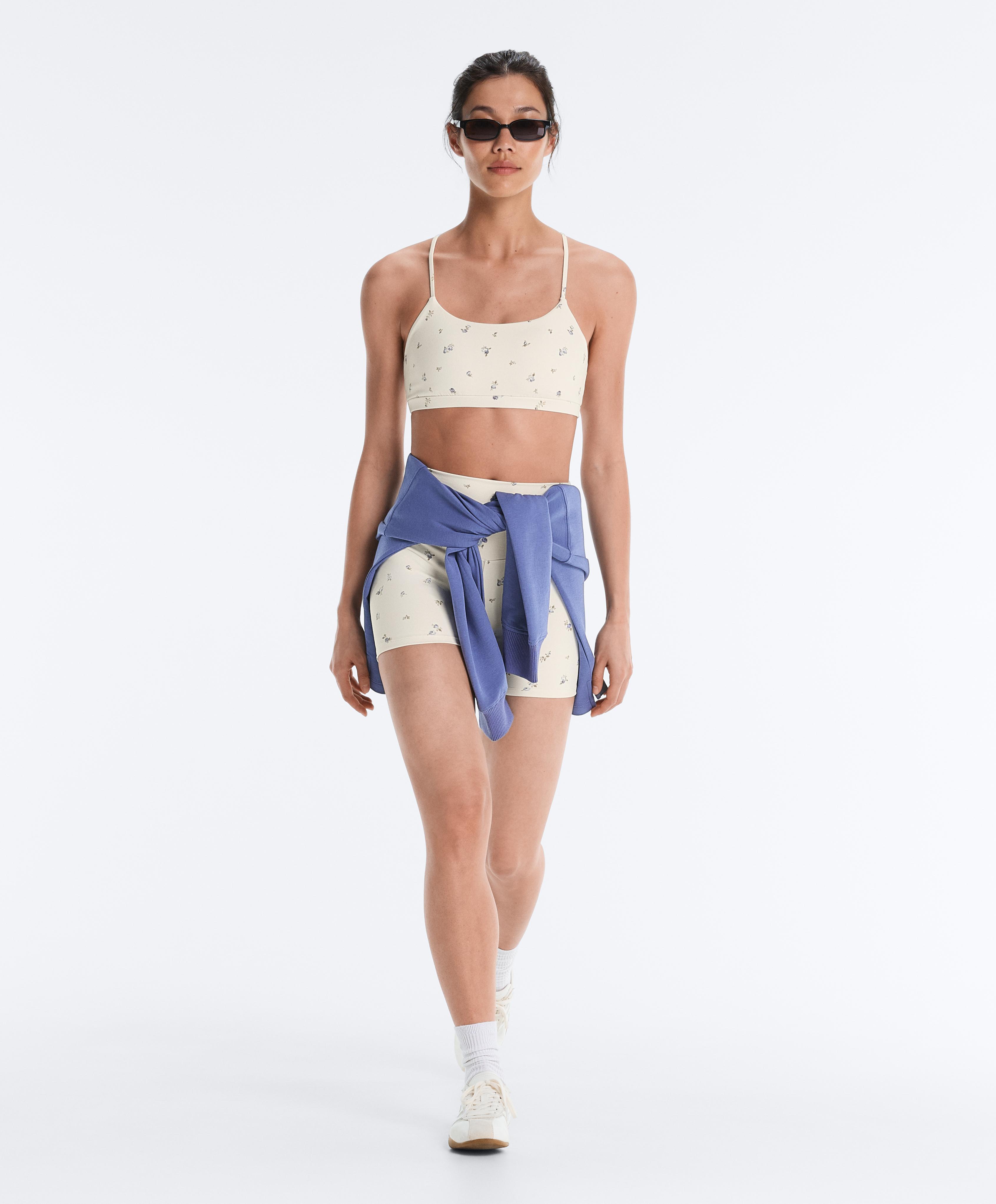 Evermove low-support floral sports bra — PALE ECRU