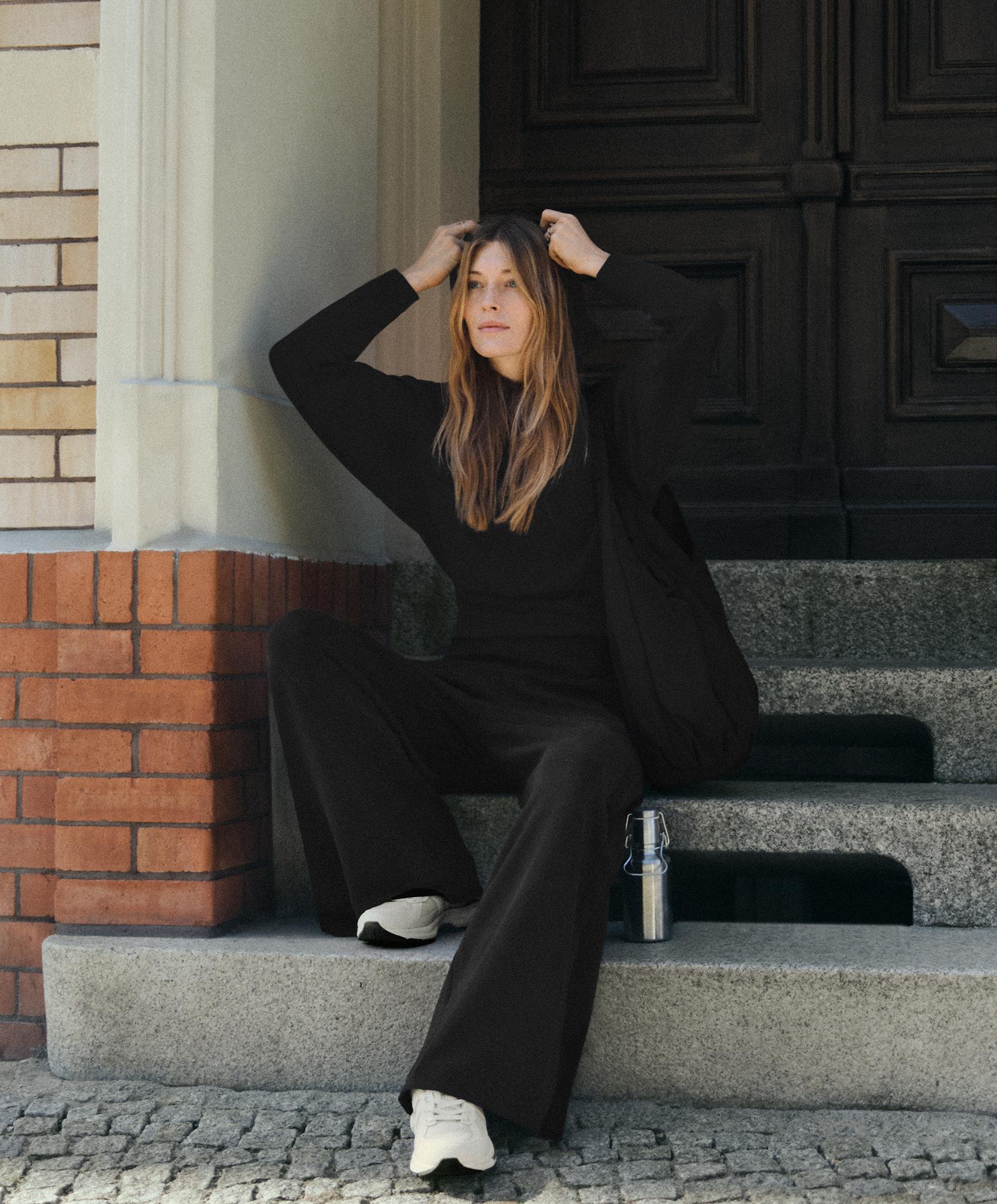 Soft touch wide-leg trousers with modal and side pleat