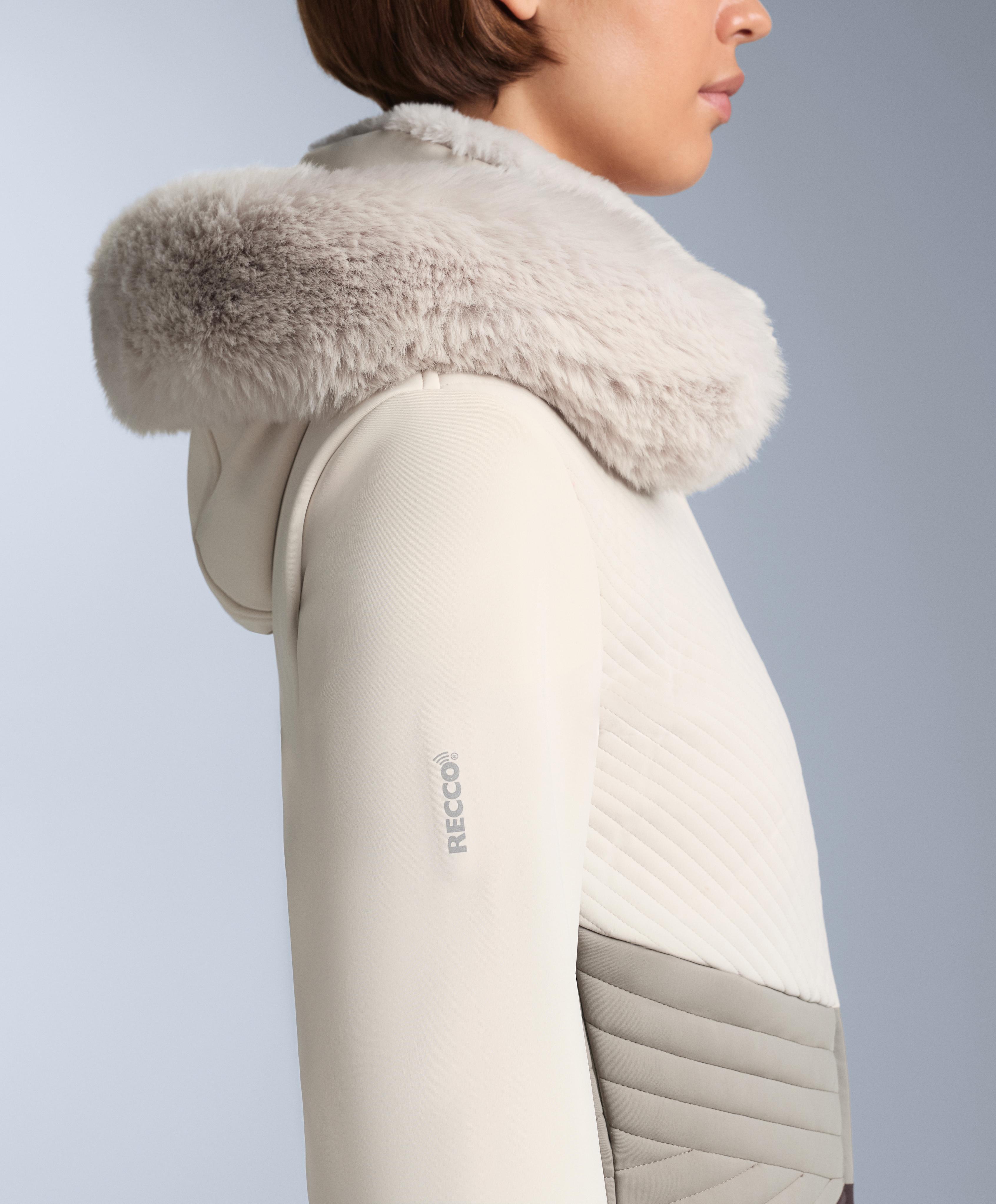 Water-resistant colour-block fitted stretch SKI jumpsuit — PALE MINK