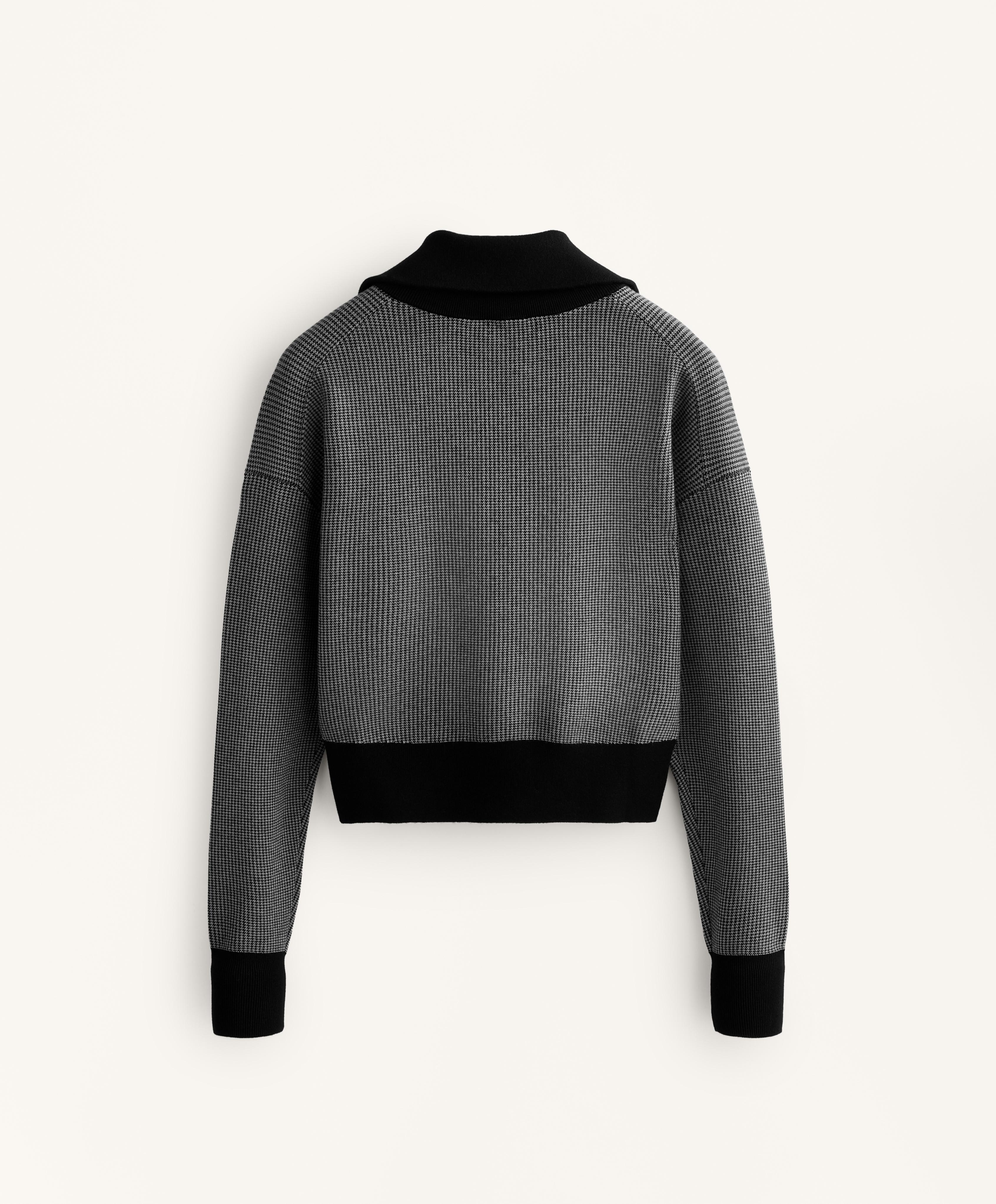 Houndstooth print knit jacket — BLACK