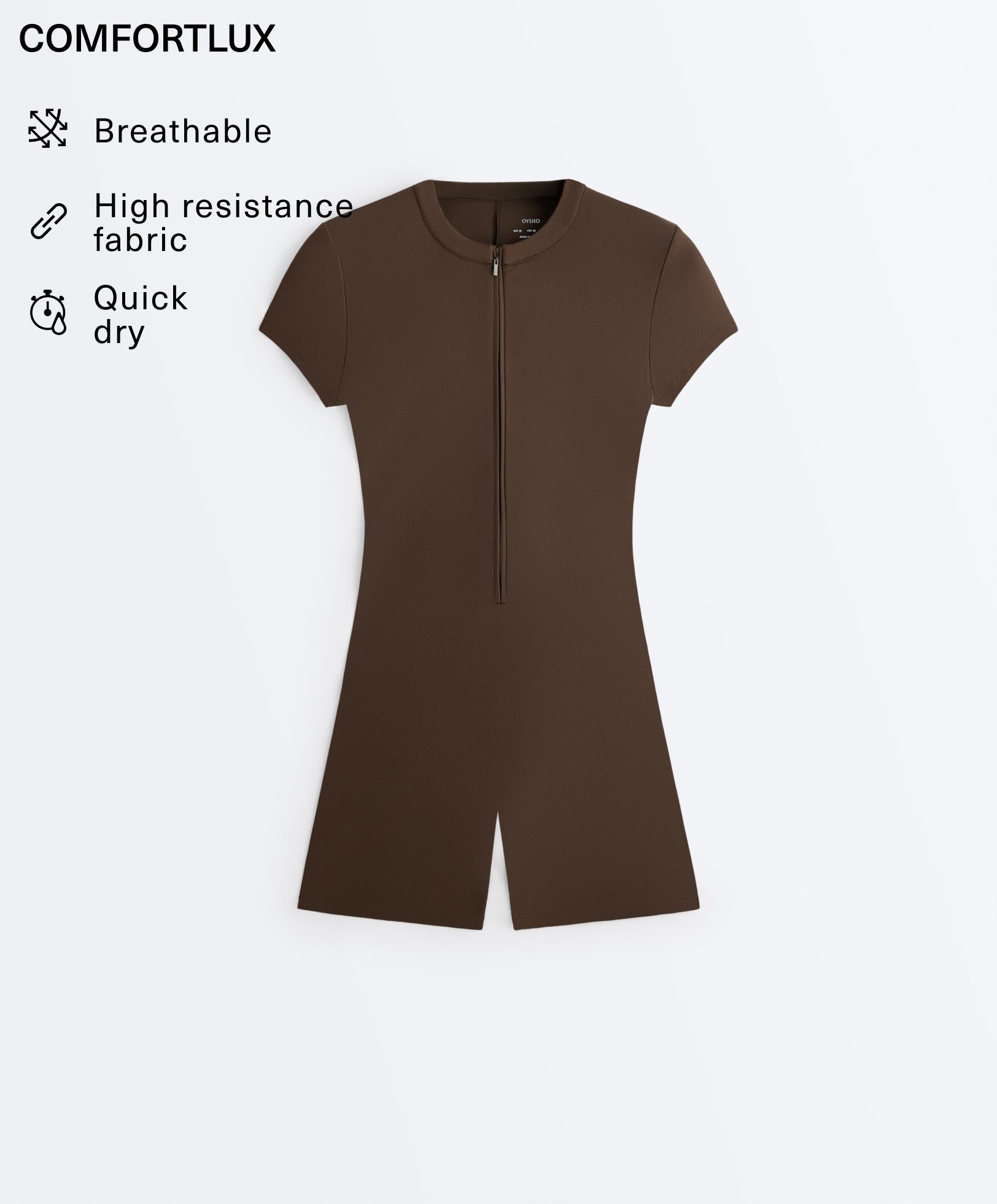 Comfortlux short zip jumpsuit — DARK BROWN