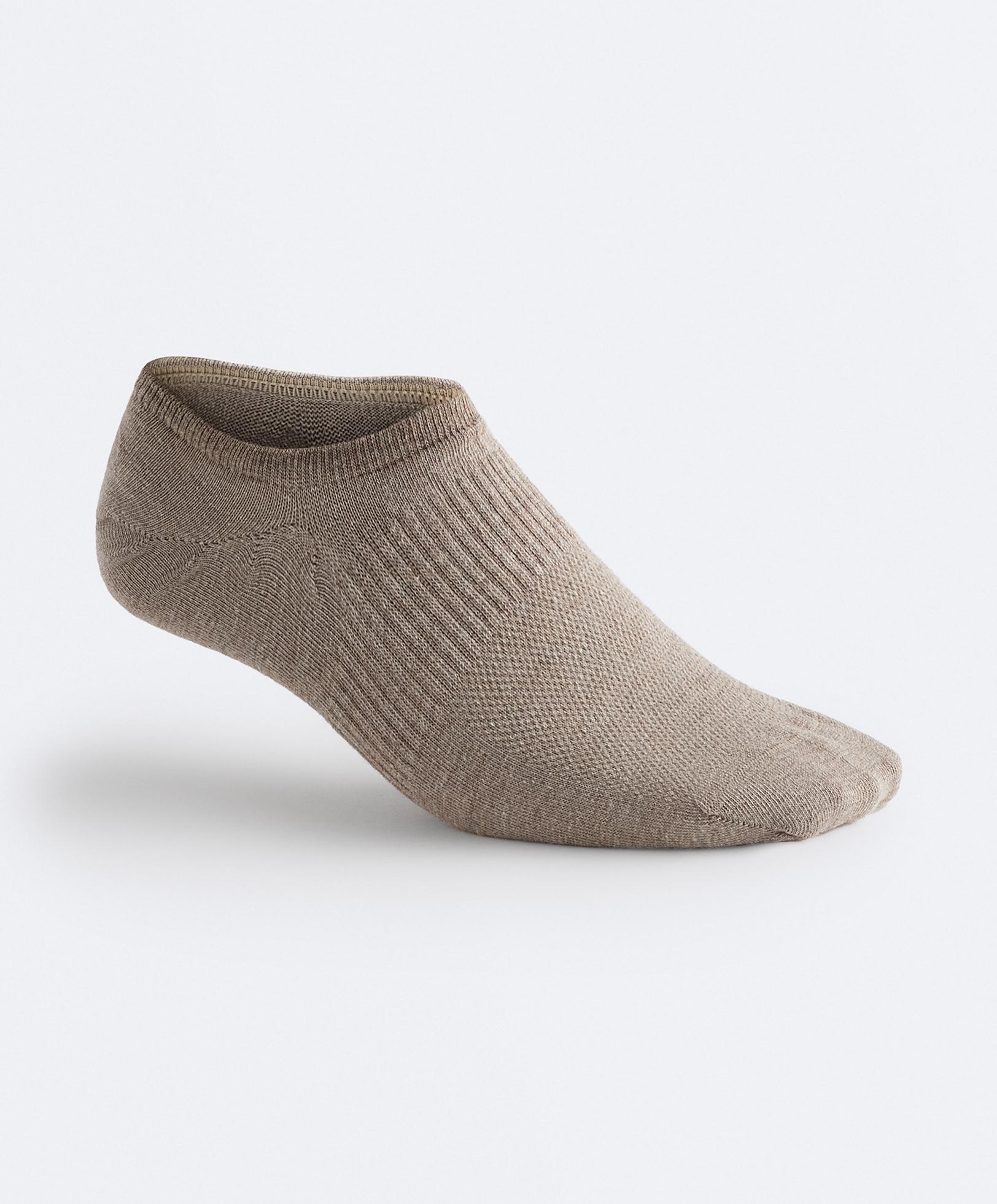 3 pairs of high-cut cotton blend invisible sports socks — TAN MELANGE