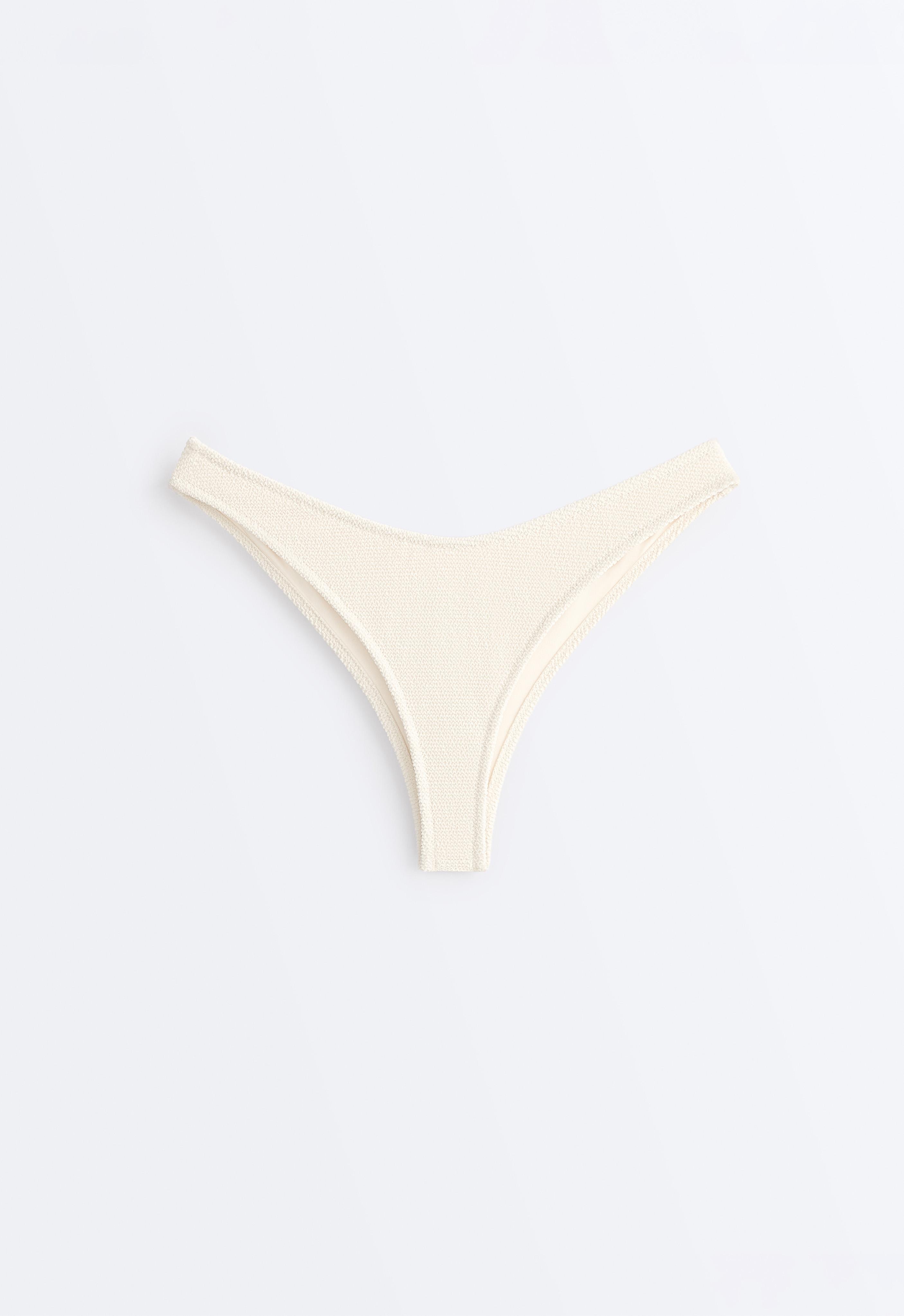 U-cut crinkle Brazilian bikini briefs — ECRU