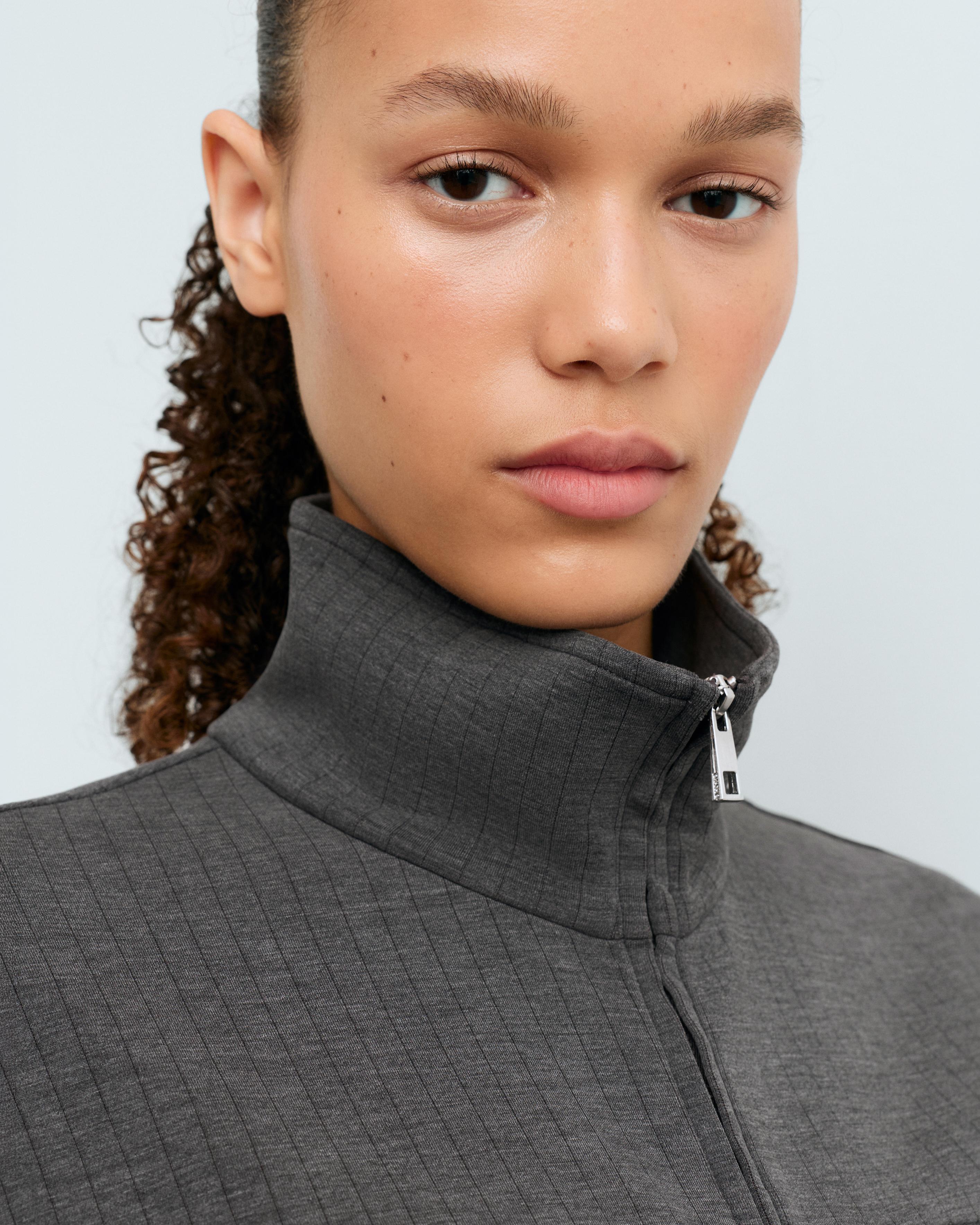 Long Soft-Touch Modal Jacket in Pinstripe — ASPHALT GREY