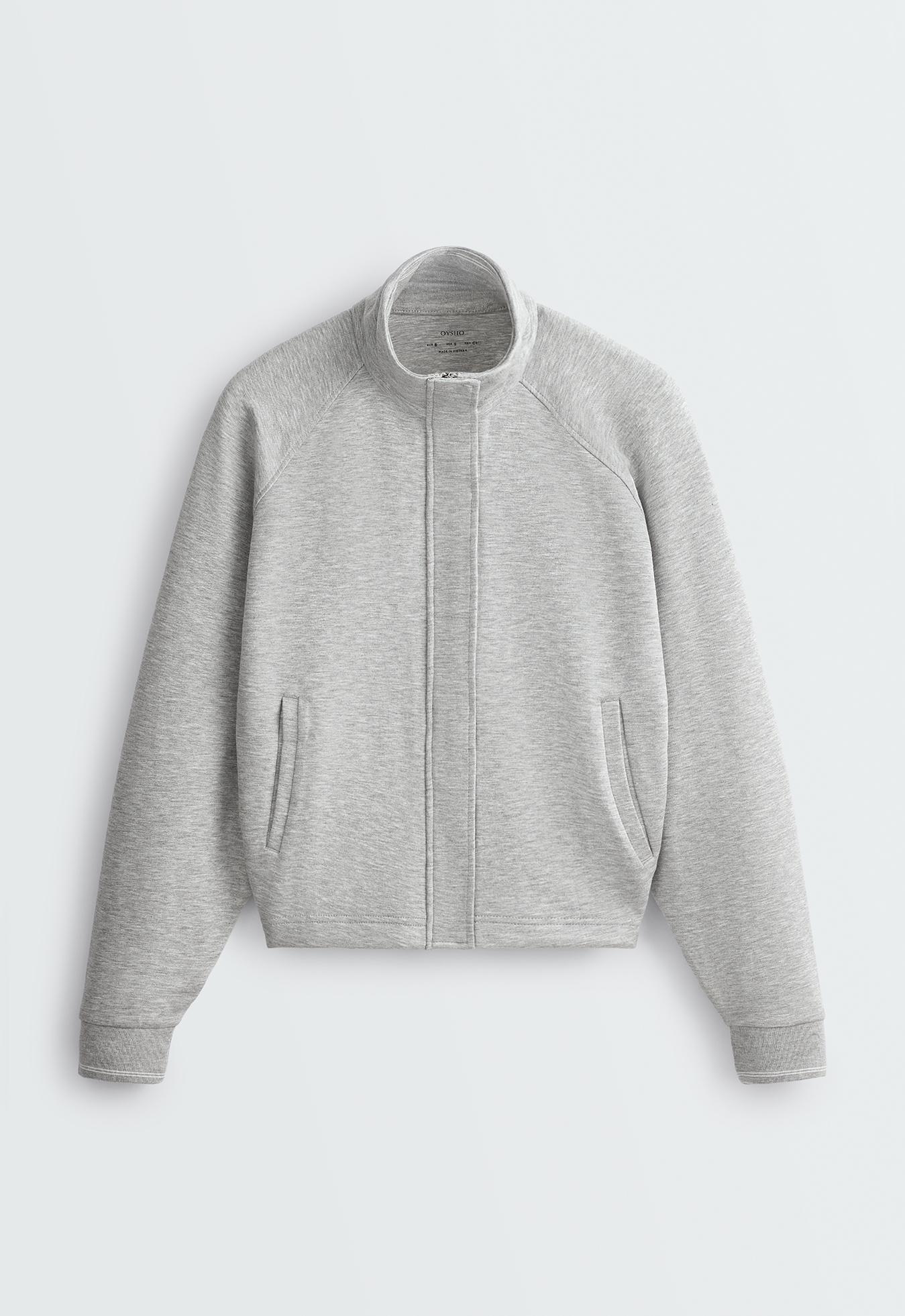 High neck piqué jacket — GREY MELANGE
