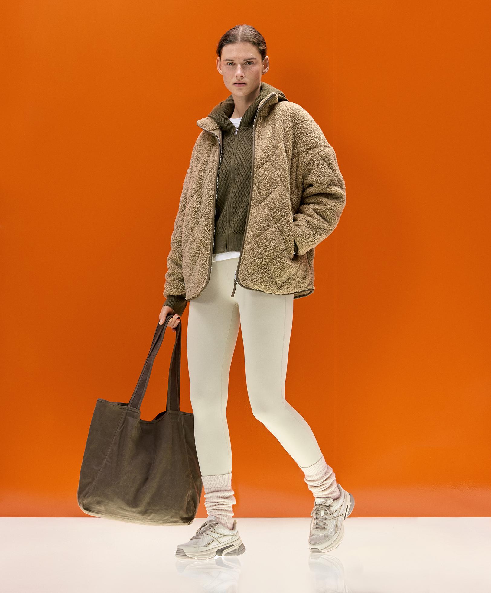 Diamond quilted faux-shearling jacket — GREEN BEIGE