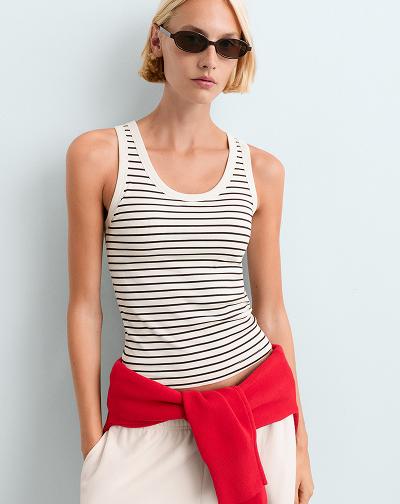 Long modal rib stripe tank top — DARK BROWN