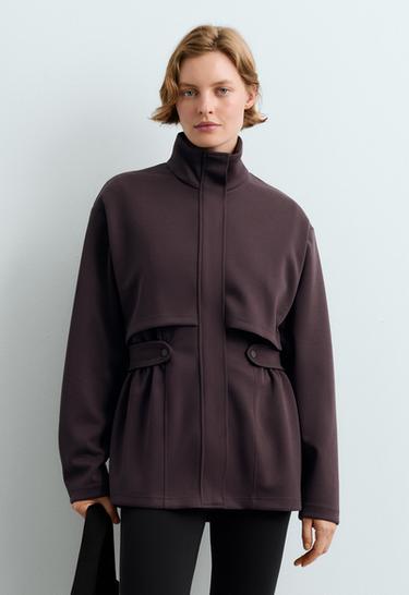 Long piqué jacket with belt — Purplish brown 3