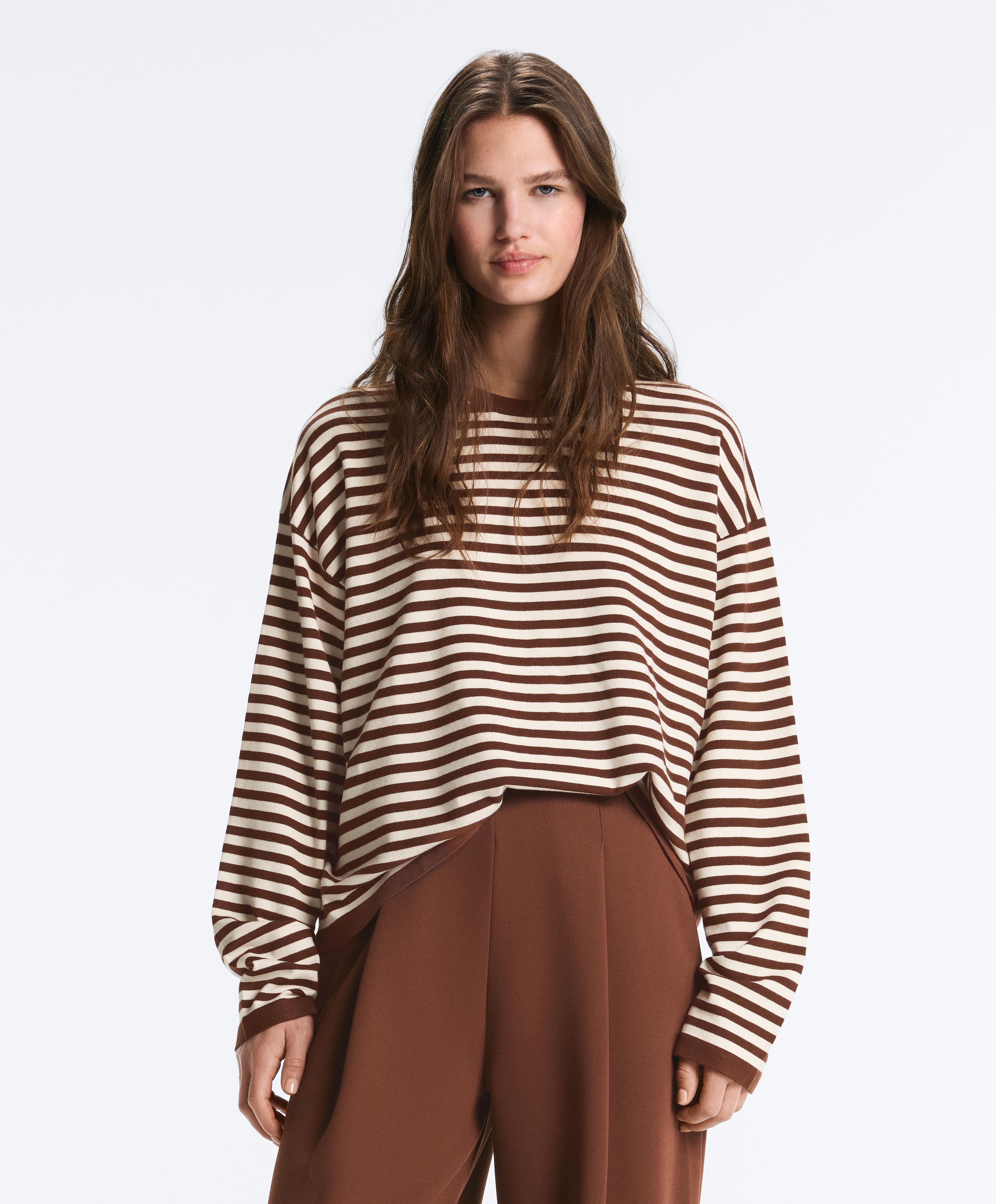 Striped long-sleeved jumper — PALE ECRU