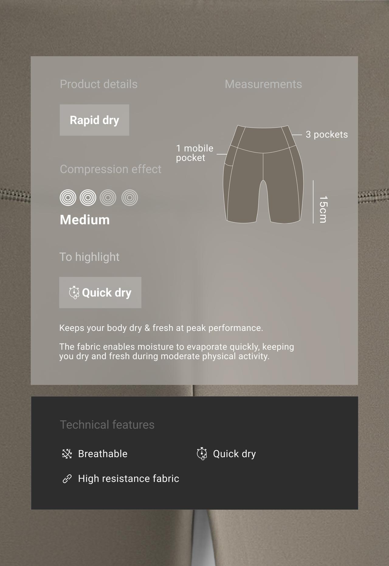 Rapid Dry 15cm high rise biker leggings with pockets — CHARCOAL GREY