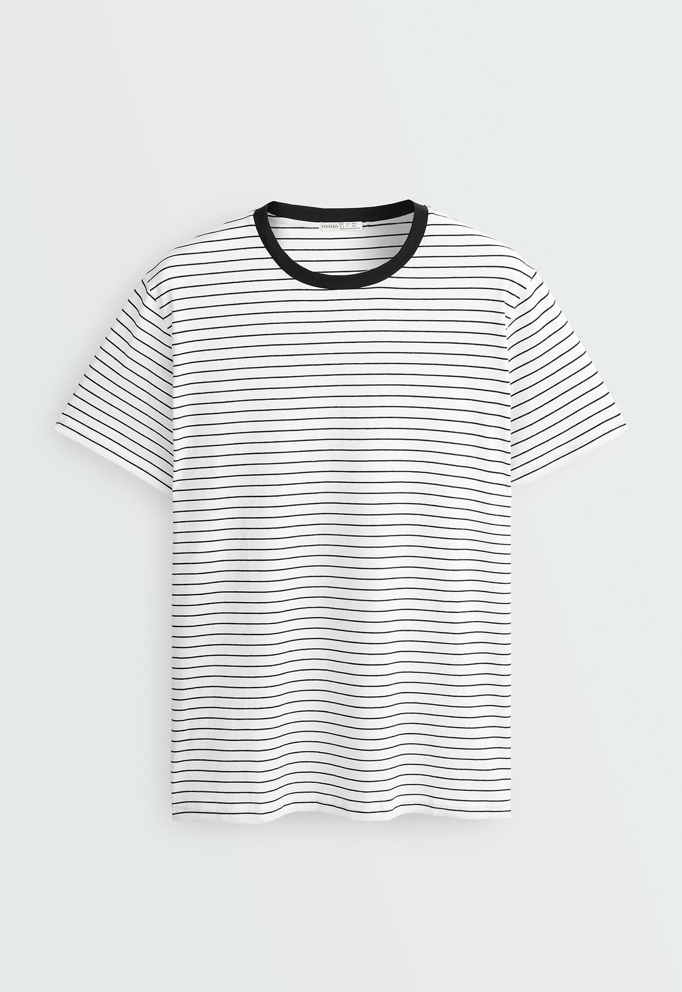Oversize short-sleeved cotton blend T-shirt with contrast stripes — WHITE