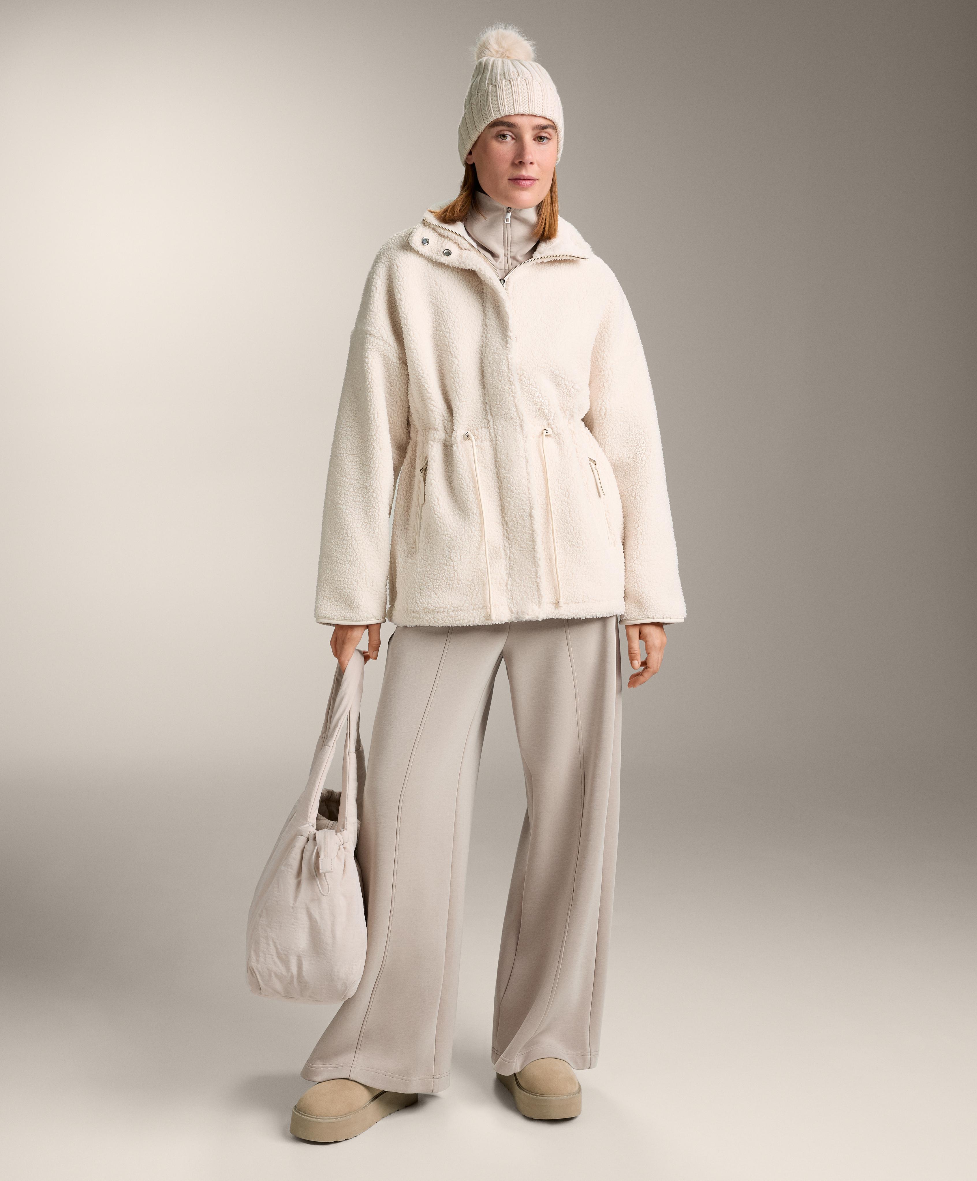 Adjustable waist faux-shearling jacket — ECRU