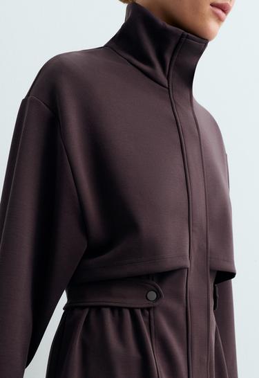 Long piqué jacket with belt — Purplish brown 4