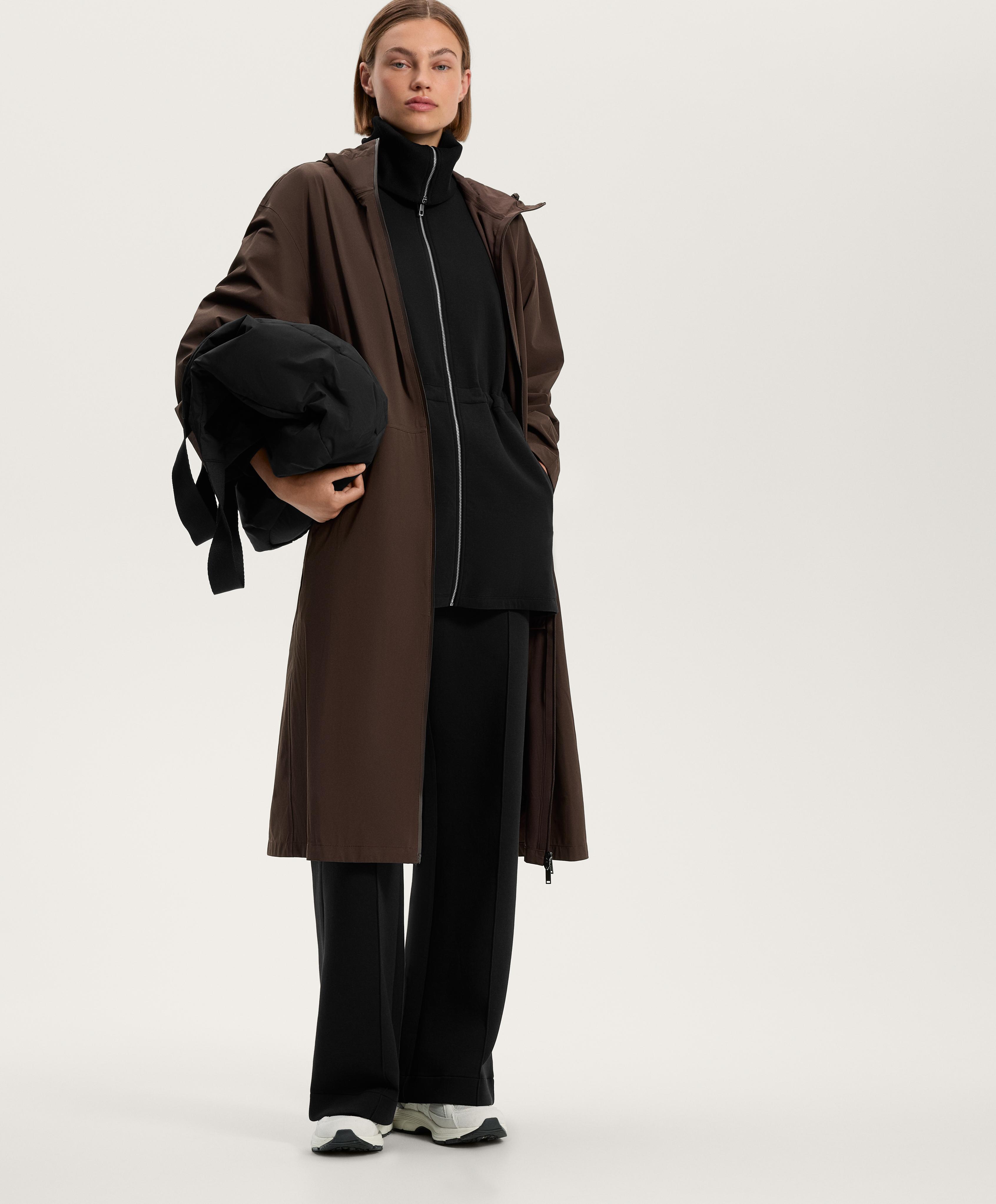 Veste longue taille ajustable col rib mélange coton Veste longue taille ajustable col rib mélange coton