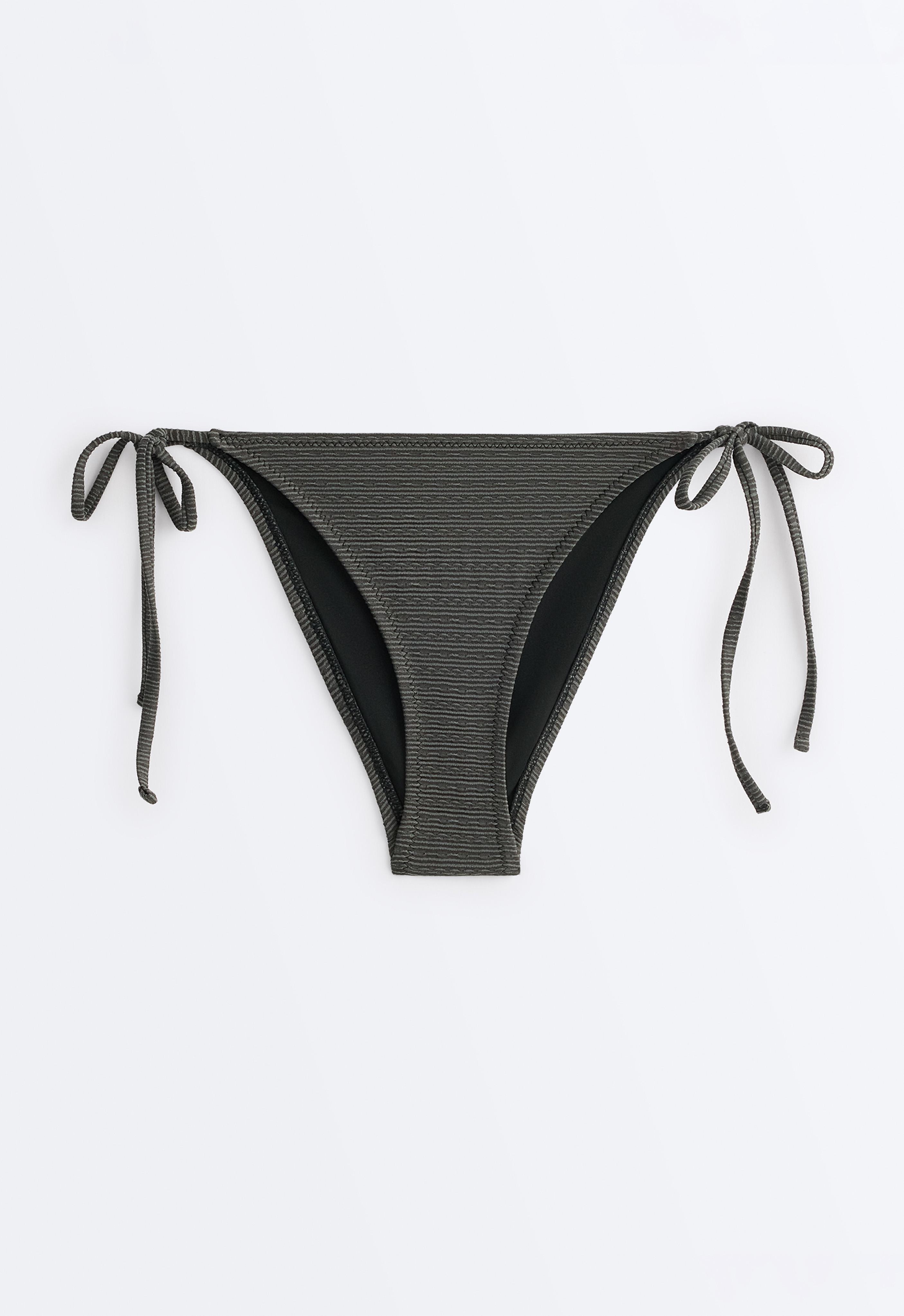 Medium-coverage washed-effect jacquard tie bikini briefs — WASHED ANTHRACITE