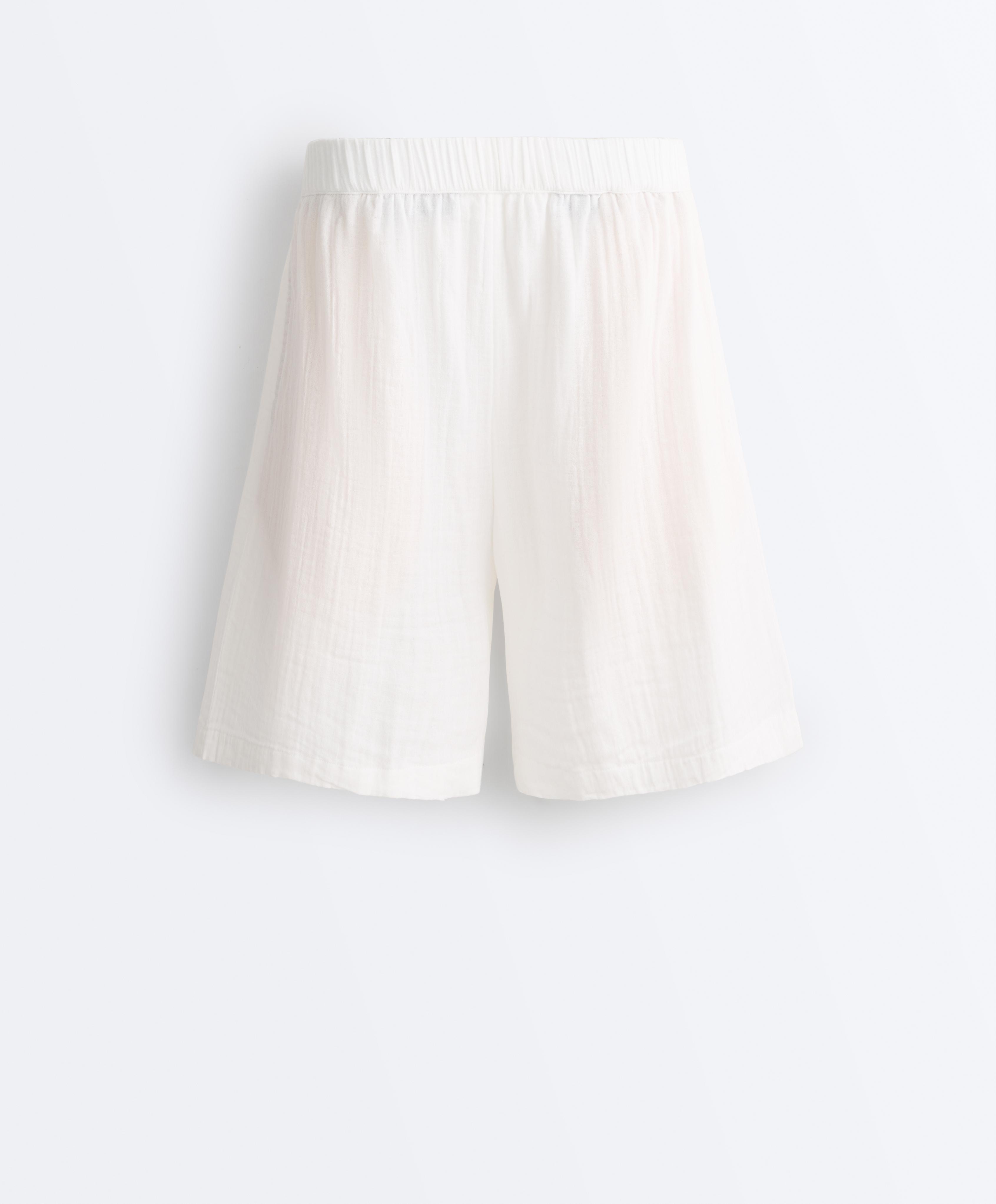 100% cotton gauze bermuda shorts — WHITE