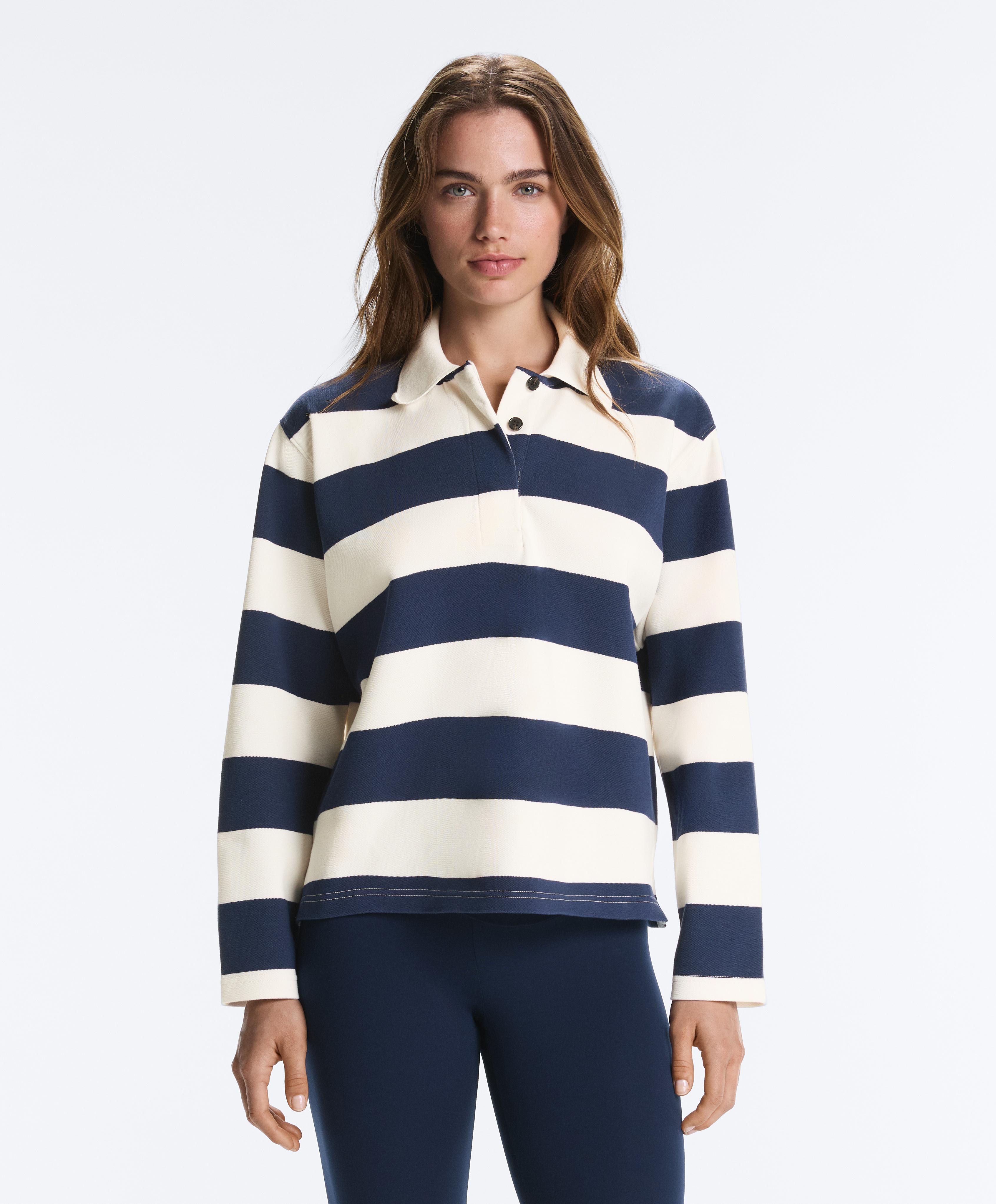 Jacquard cotton piqué polo shirt — NAVY BLUE