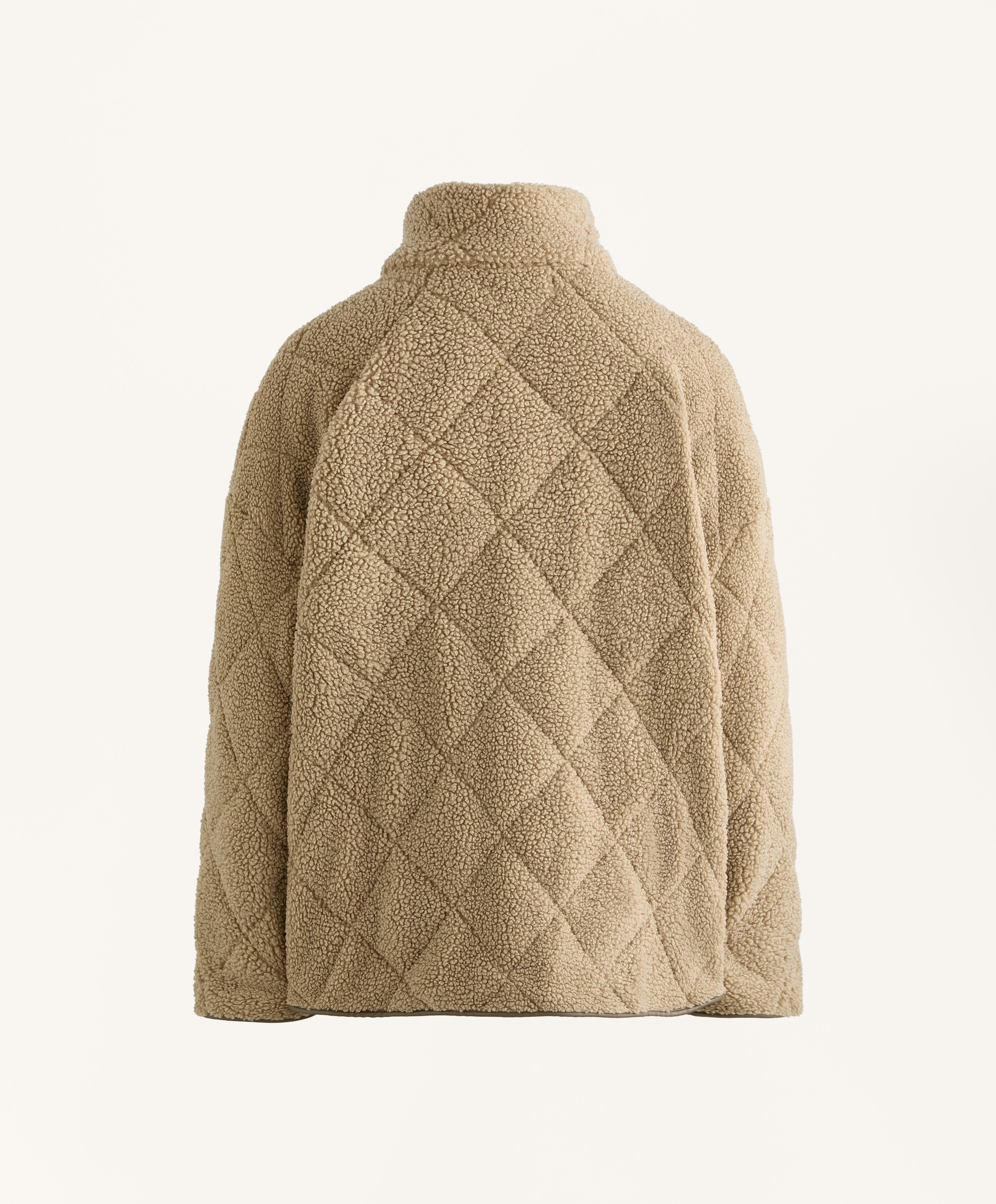 Diamond quilted faux-shearling jacket — GREEN BEIGE