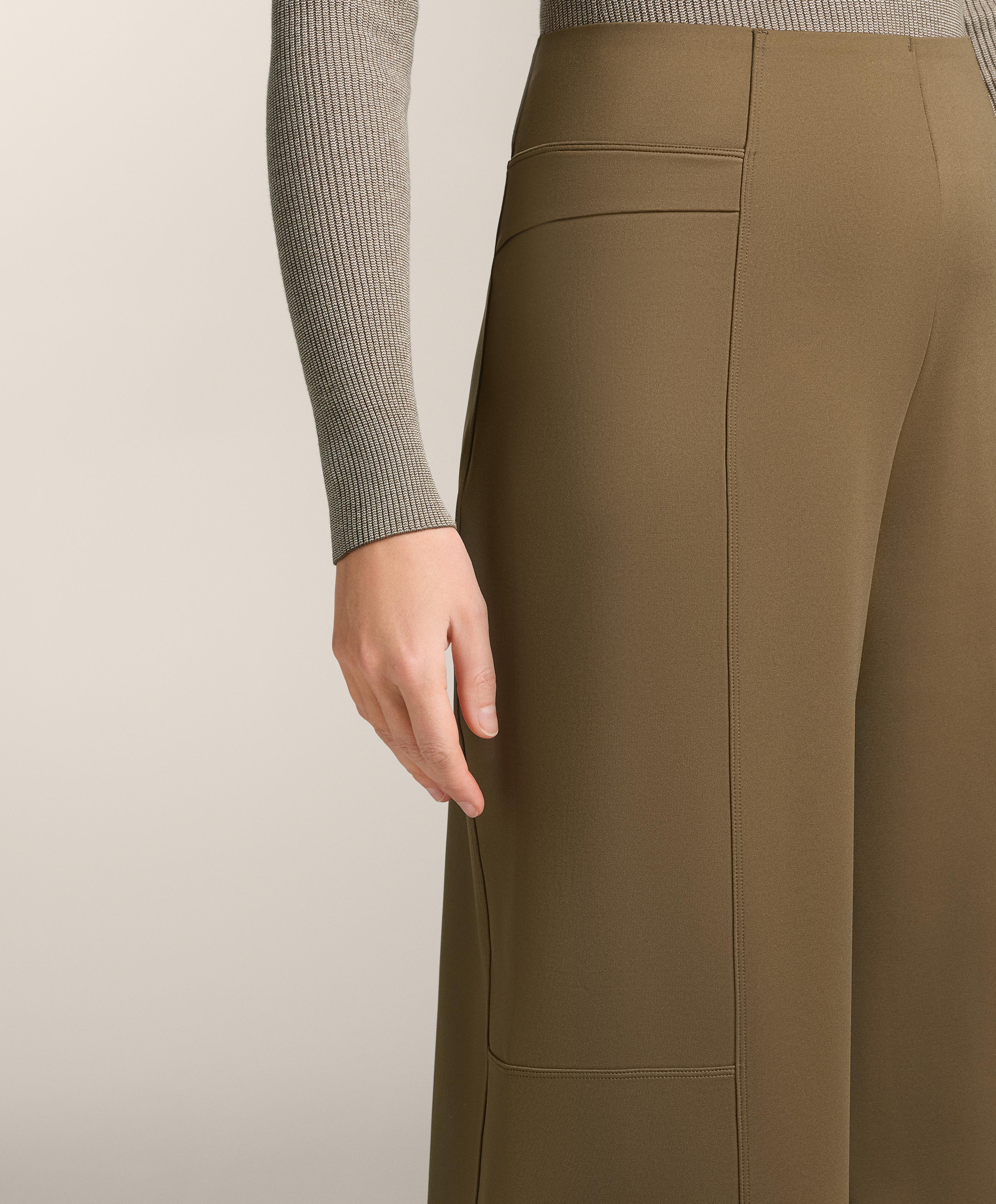 High rise neoprene-effect straight-leg trousers — OLIVE GREEN