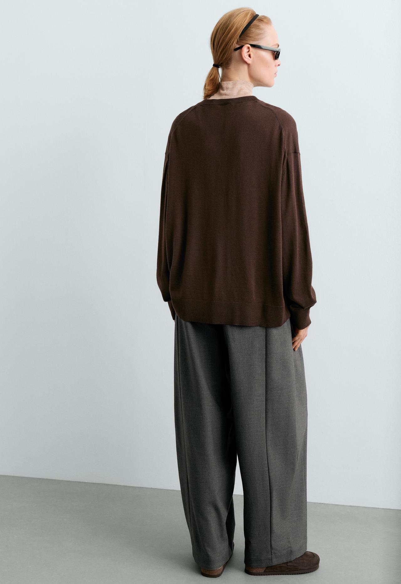 100% Merino wool knit jumper — DARK REDDISH‑BROWN