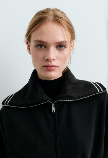 Long jacket with modal brushed piping — BLACK 4