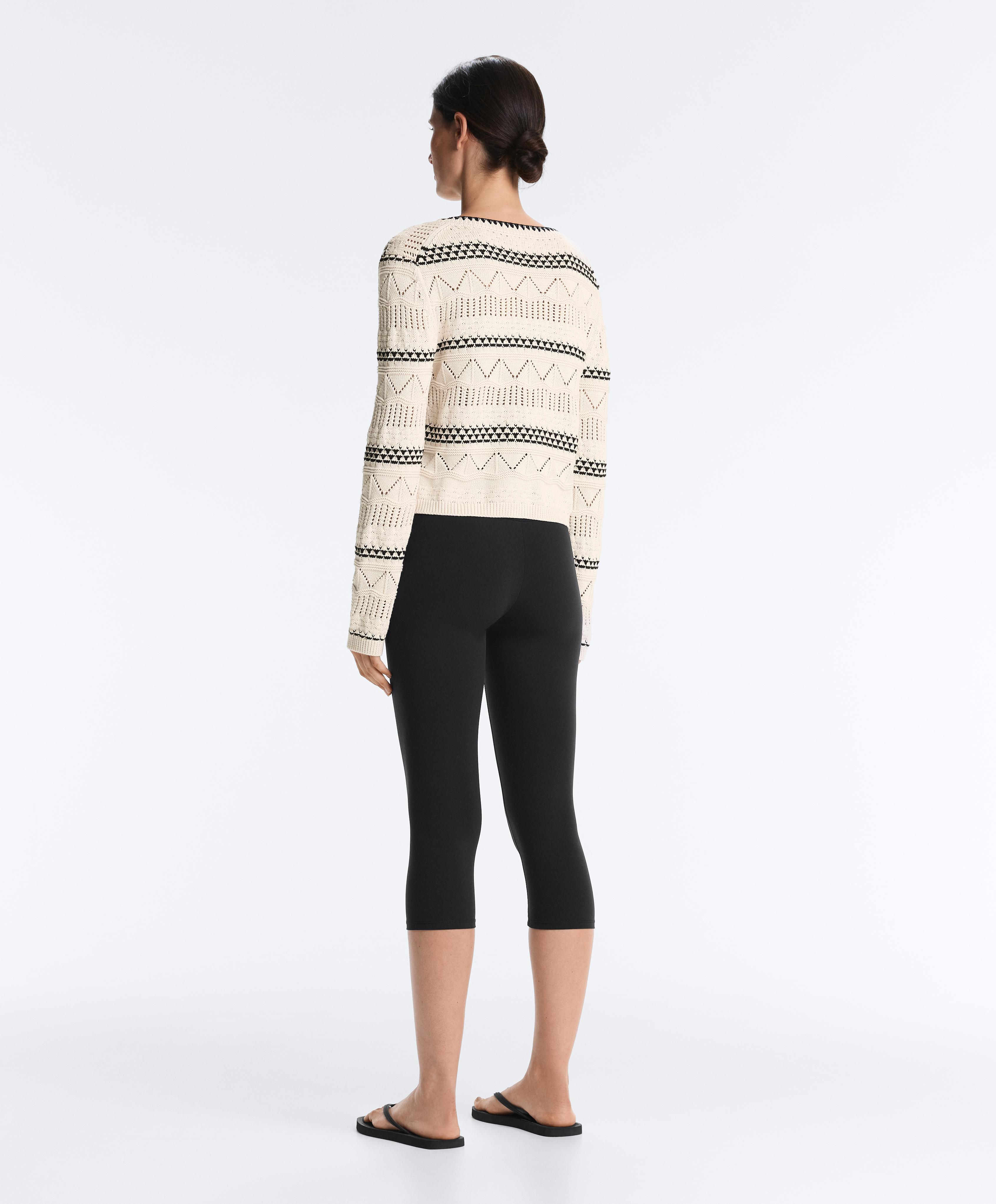 100% cotton contrast open-knit cardigan — PALE ECRU