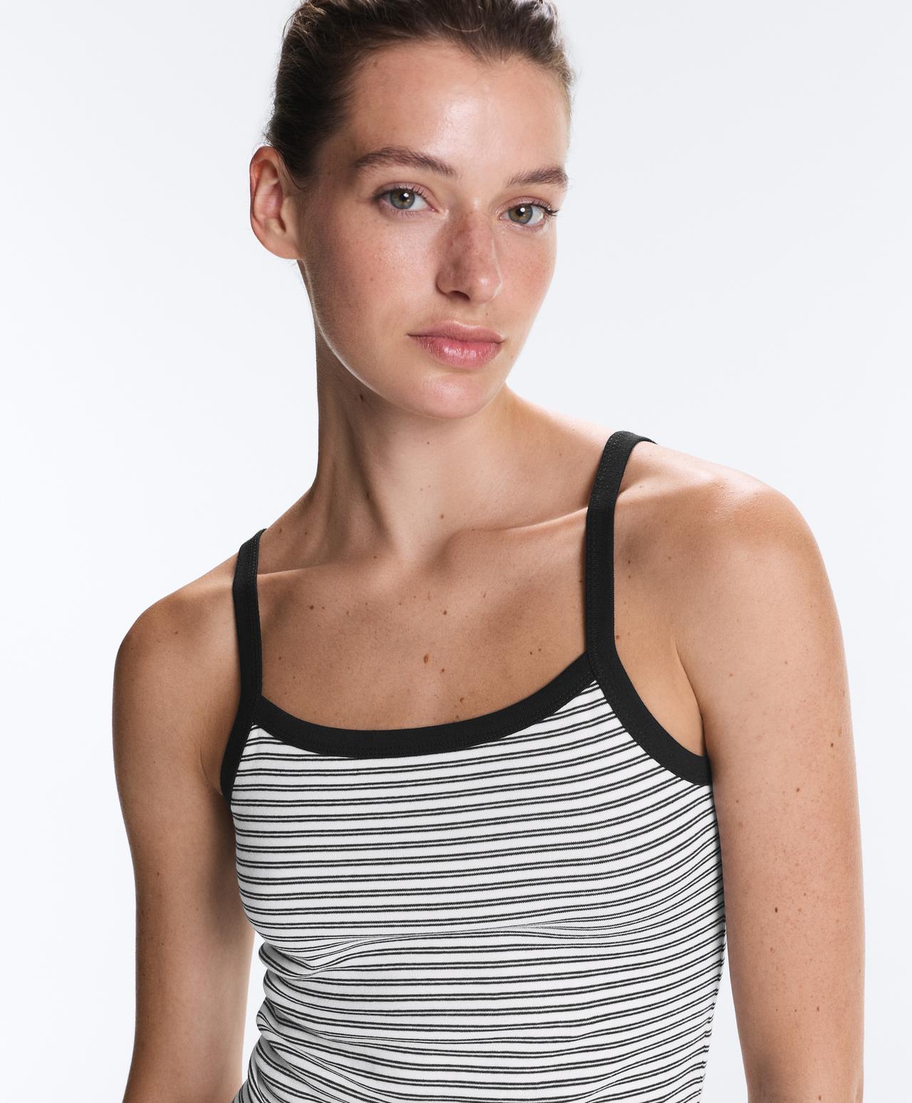 Striped cotton-blend rib vest top — WHITE