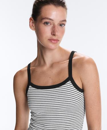 Striped cotton-blend rib vest top — WHITE  3