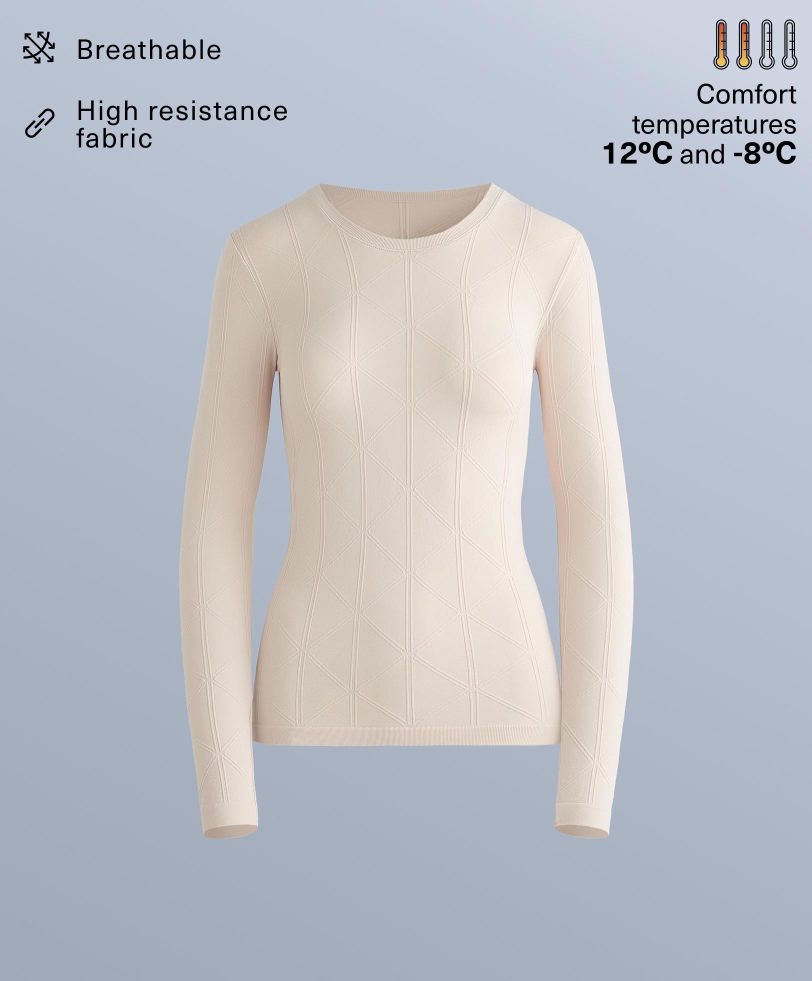 Thermal seamless jacquard base layer T-shirt — PALE MINK