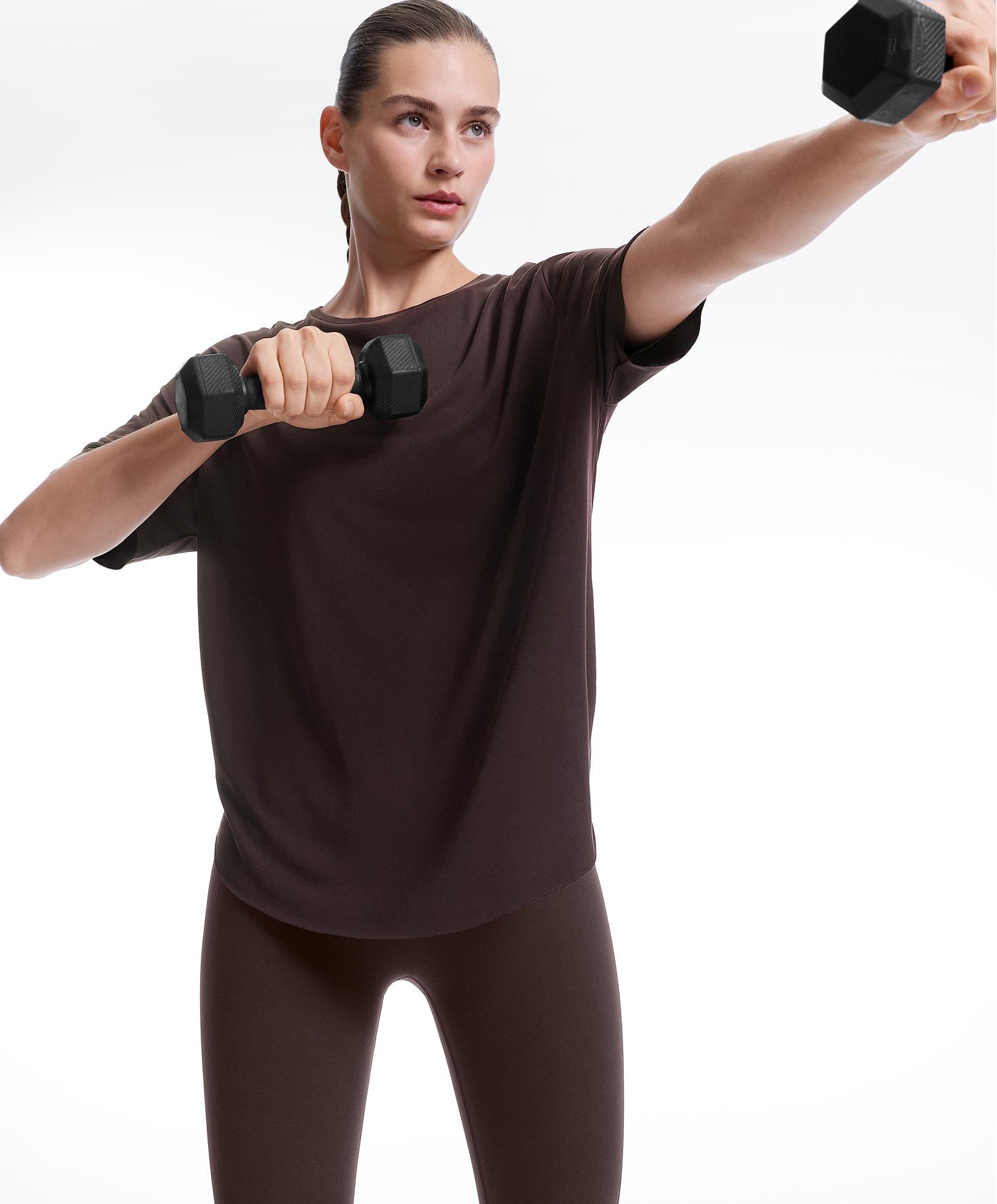 Modal blend short-sleeved T-shirt with rounded back hem — Dark chocolate