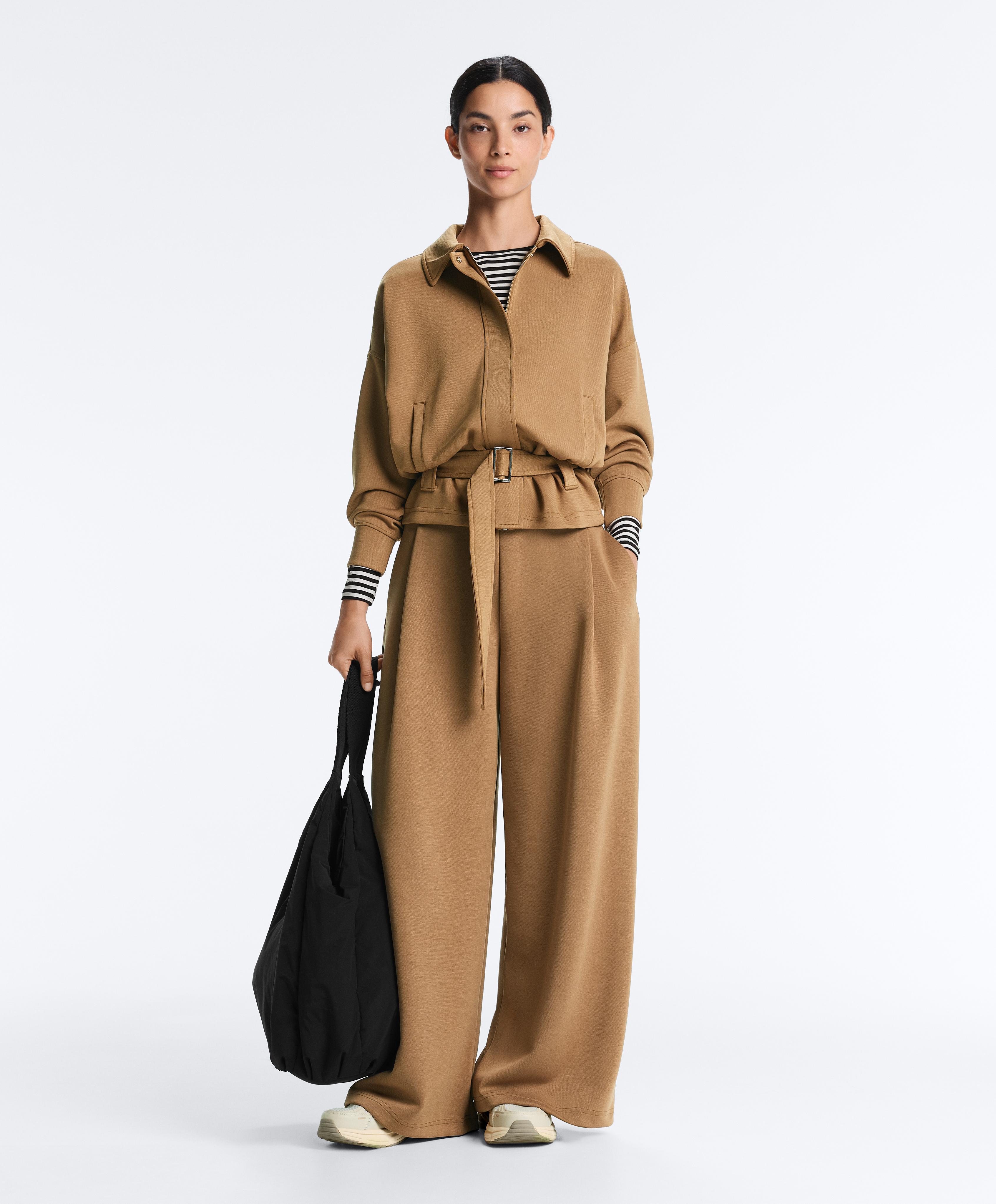 High rise twill wide-leg trousers with pleats — COPPER